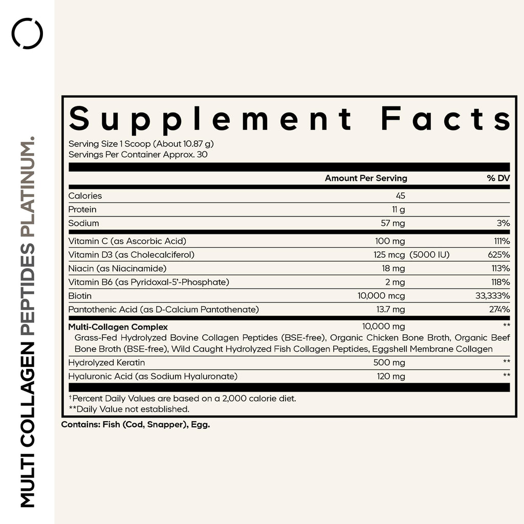 Codeage Multi Collagen Powder, Biotin 10000mcg, Keratin, Unflavored, 11 oz | NSF Certified - Multi collagen peptides, 5 types with biotin 10,000 mcg, keratin and hyaluronic acid, for women and men.