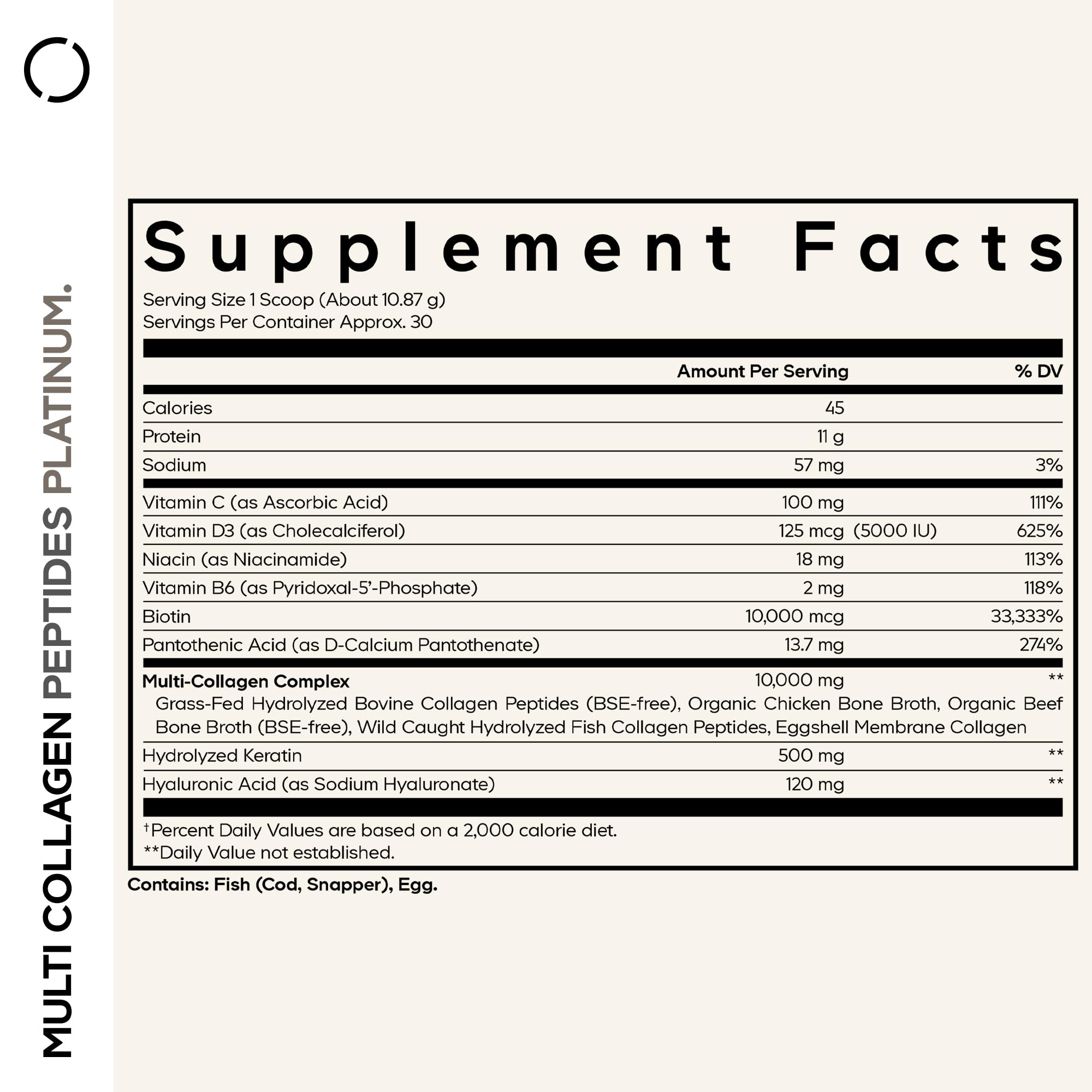 Codeage Multi Collagen Powder, Biotin 10000mcg, Keratin, Unflavored, 11 oz | NSF Certified - Multi collagen peptides, 5 types with biotin 10,000 mcg, keratin and hyaluronic acid, for women and men.