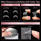 Luckyfairy Extra Short Square Fake Nails, Soft Gel Pre-Shaped Acrylic XS Short Square Nail Tips, Half Matte Full Cover Clear Press on Flase Nail Tips for Nail Extension Home DIY 240pcs/12 Sizes