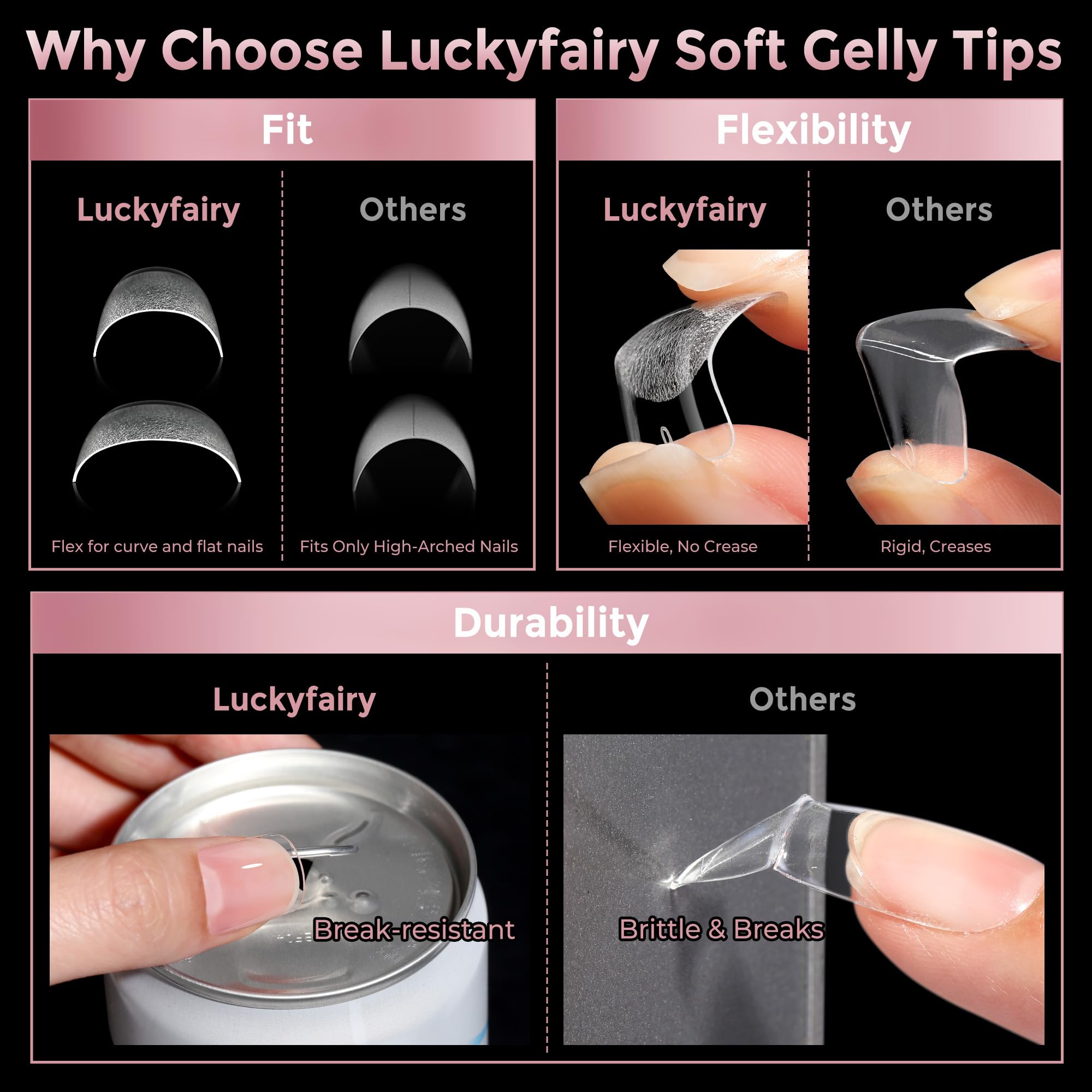 Luckyfairy Extra Short Square Fake Nails, Soft Gel Pre-Shaped Acrylic XS Short Square Nail Tips, Half Matte Full Cover Clear Press on Flase Nail Tips for Nail Extension Home DIY 240pcs/12 Sizes