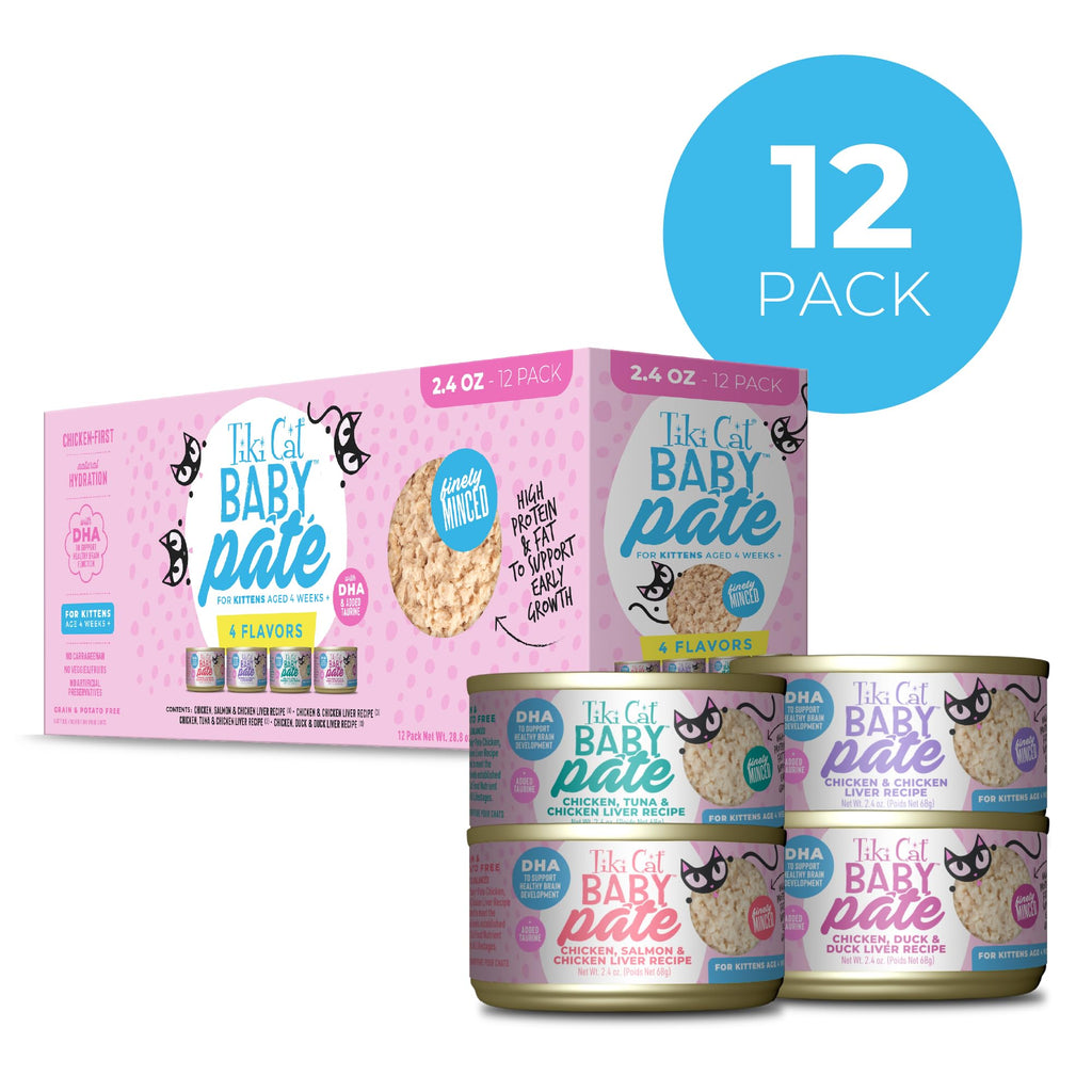Tiki Cat Baby Pate Wet Kitten Food, Variety Pack, 2.4 oz. Cans (12 Count)