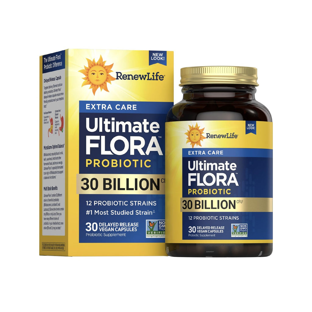 Renew Life Ultimate Flora Probiotic 30 Billion CFU | 30 Delayed Release Vegan Capsules | Microbiome Balance | Dairy, Soy and Gluten Free
