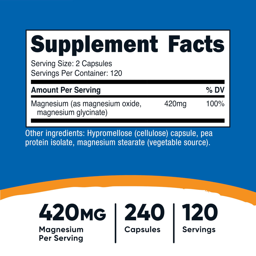 Nutricost Magnesium+ Extra Strength 420mg, 240 Capsules - 120 Servings. Magnesium Oxide and Glycinate - Non-GMO, Gluten Free, Vegan Friendly (Pack of 2)