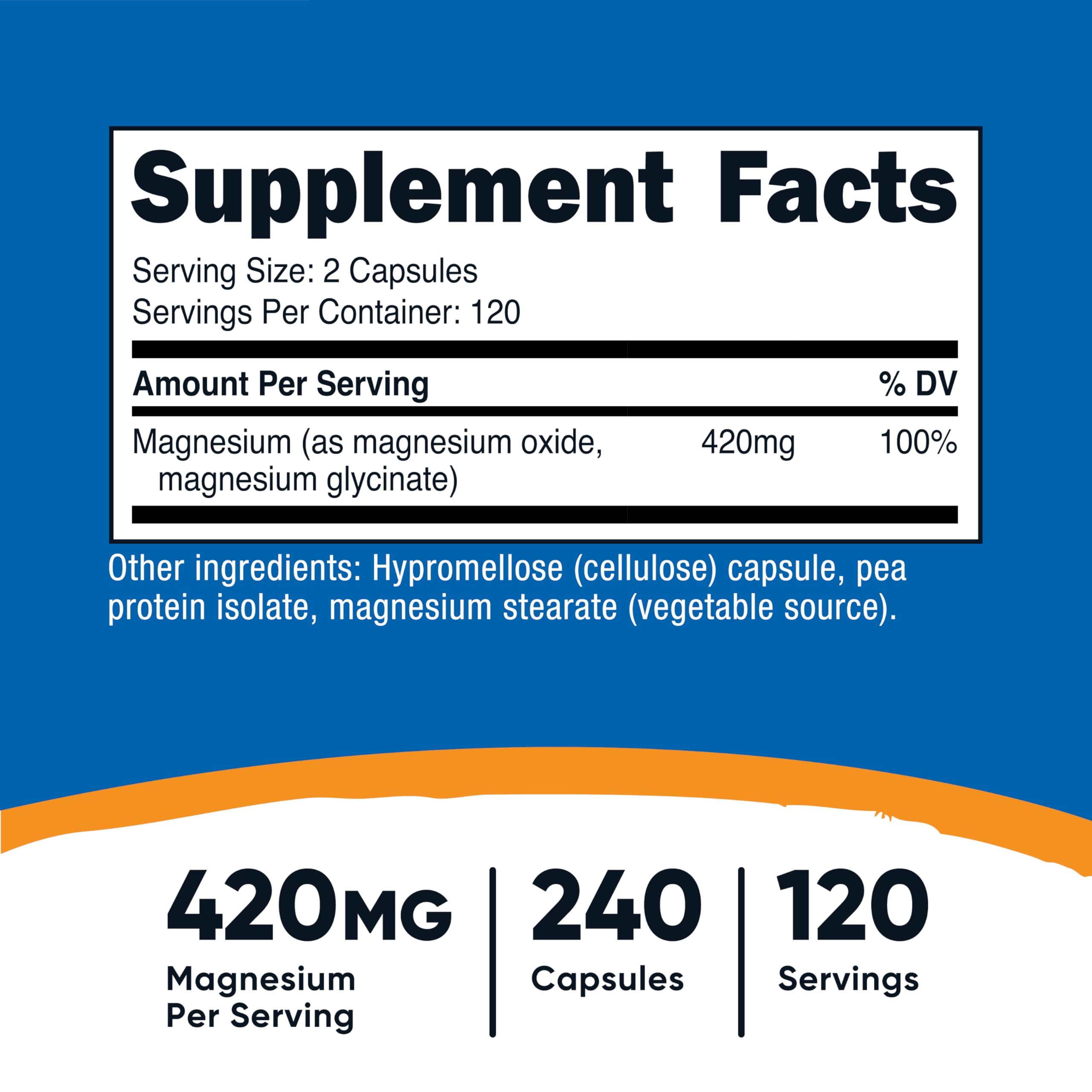 Nutricost Magnesium+ Extra Strength 420mg, 240 Capsules - 120 Servings. Magnesium Oxide and Glycinate - Non-GMO, Gluten Free, Vegan Friendly (Pack of 2)