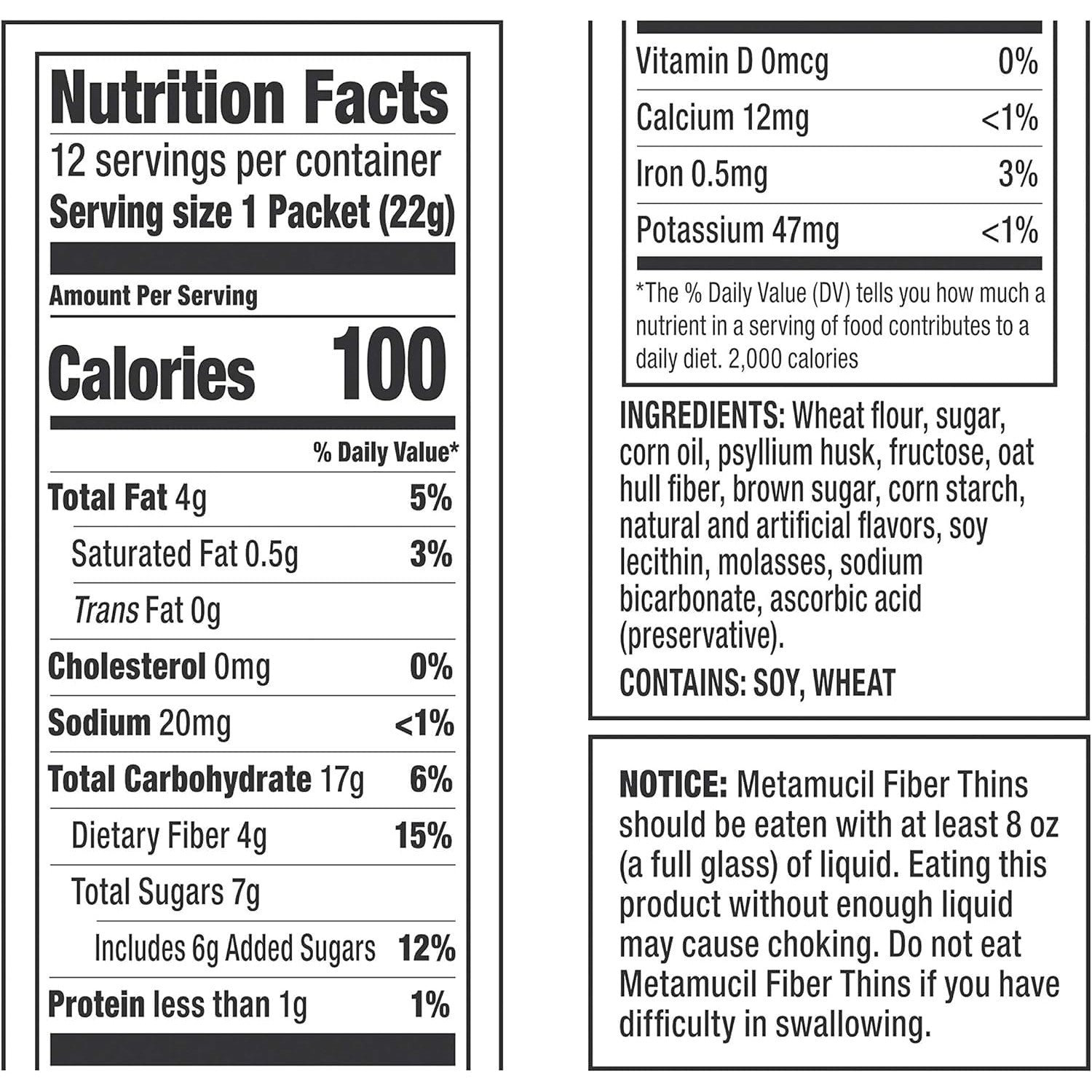 Metamucil, Fiber Thins, Daily Psyllium Husk Fiber Supplement, Supports Digestive Health and Satisfies Hunger, Apple Crisp Flavor, 12 Servings
