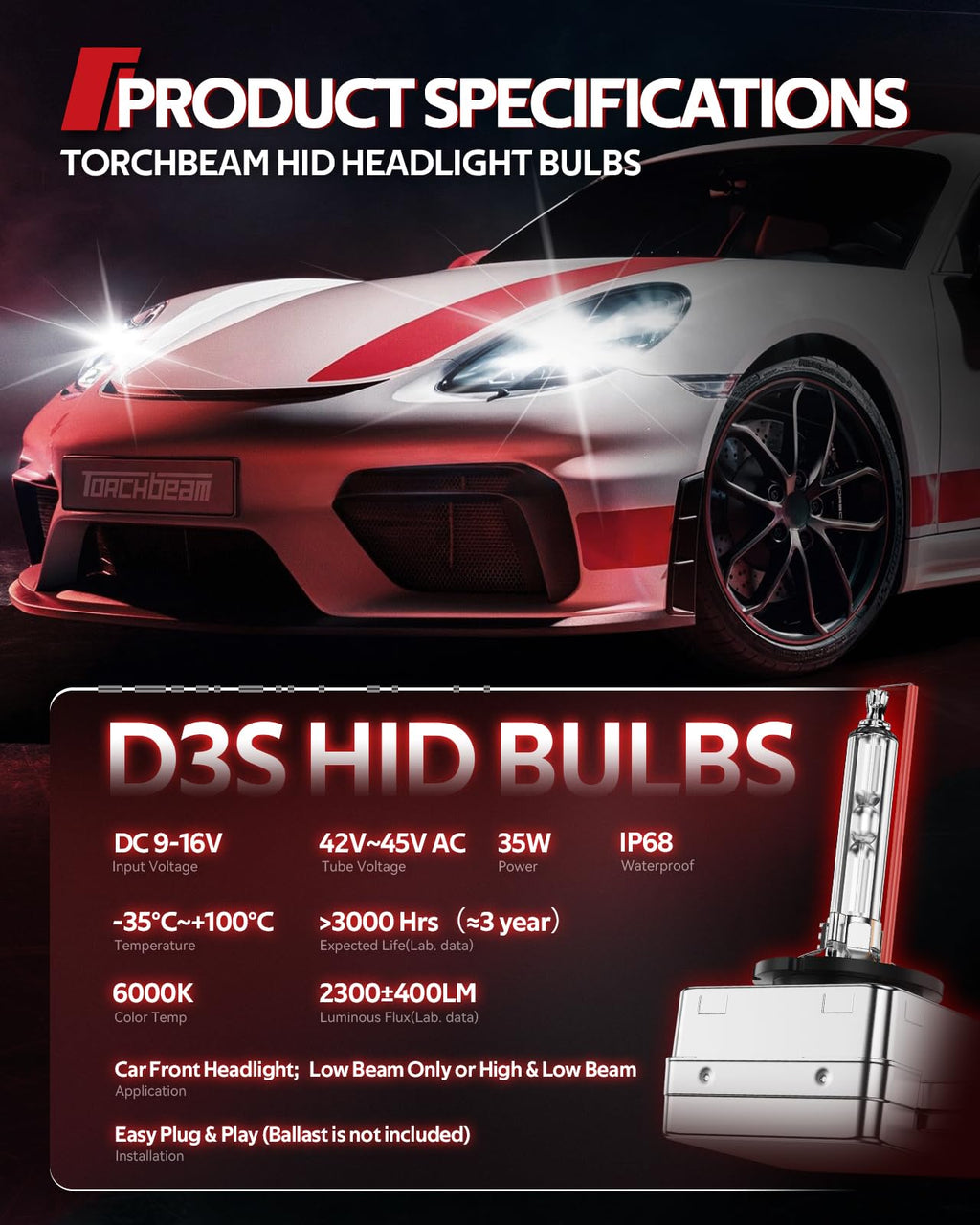 Buy now Torchbeam D3S HID Bulbs, 6000K Cool White, 35W 66340 42403 42302 (42403C1) Replace HID Xenon Bulbs, (Not fit Halogen Assembly), Pack of 2 at indiglob india