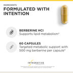 Integrative Therapeutics® Berberine - 1000–1500 mg Daily - Berberine HCL Supplement for Metabolic Support* - Gluten-Free & Vegan Supplements for Men & Women - 60 Capsules