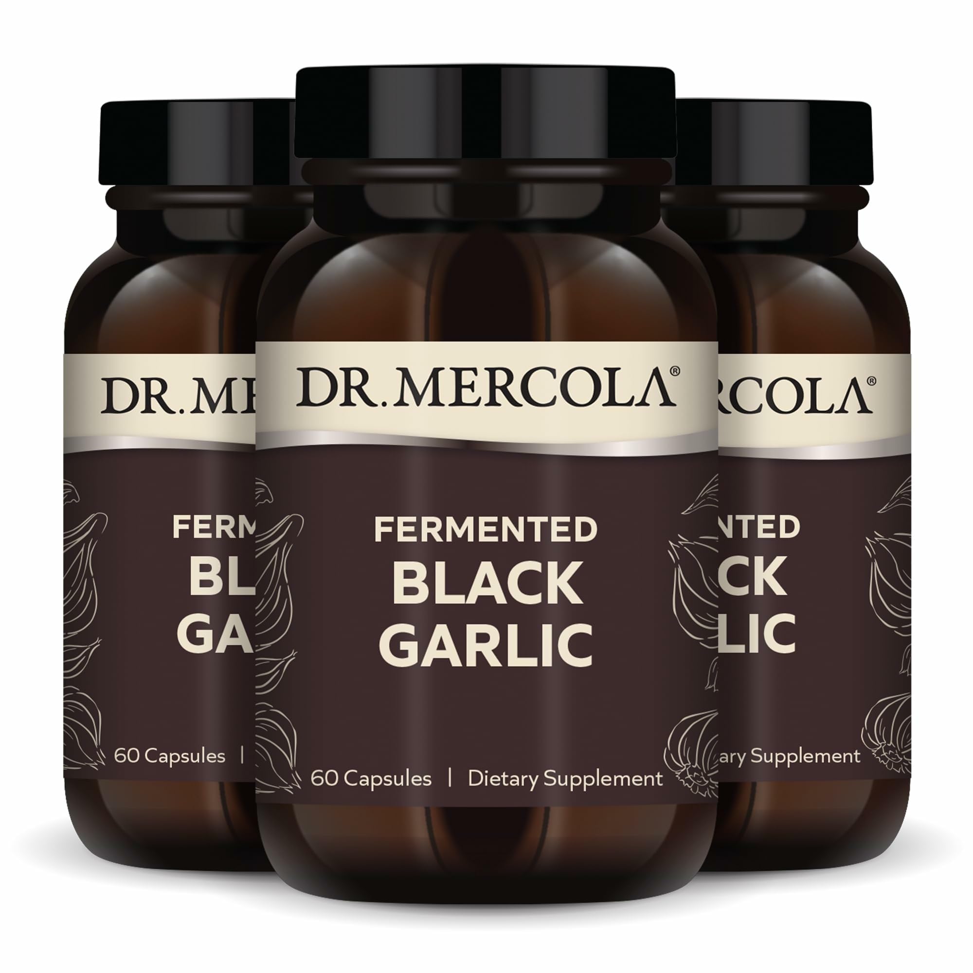 Dr. Mercola Fermented Black Garlic, 60 Capsules (30 Servings) | Supports Immune, Cellular, and Heart Health, with S-Allyl-Cysteine Antioxidant, Non-GMO, Gluten-Free, and Soy-Free