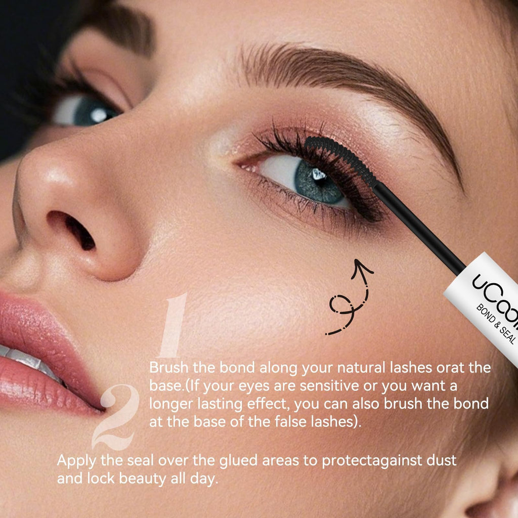 uCoolMe Lash Bond and Seal Waterproof 10ML for Lash Clusters 144Hours SuperStrong Long-Lasting Non-Irritating Eyelash Glue for DIY at Home(Black,10ML)
