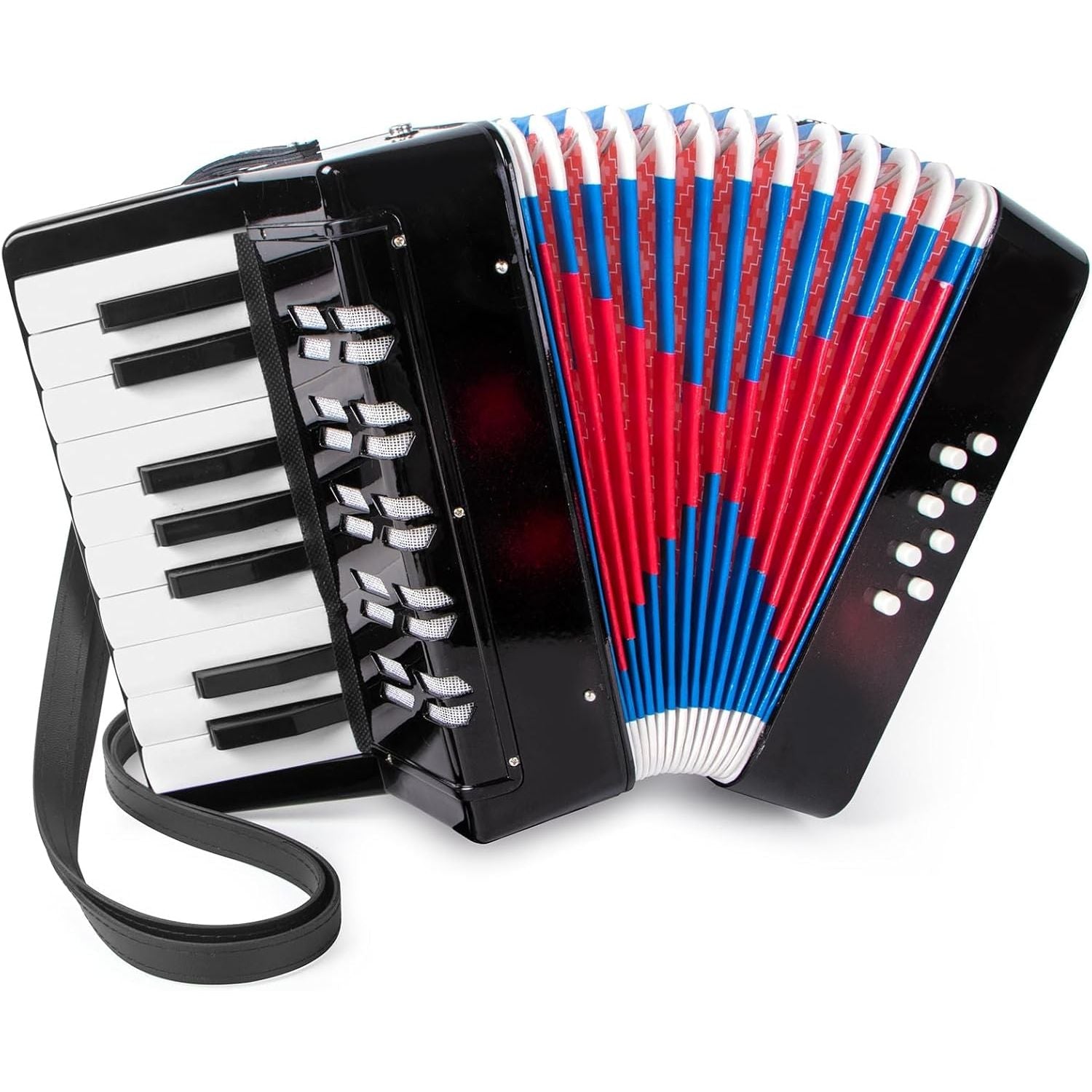 Buy now Accordion, 17 Keys Piano Accordion 8 Bass with Straps for Beginners Kids Student Educational Musical Instrument (Blue) Black at indiglob india