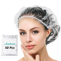 Auban 50 PCS Shower Cap Disposable,Bath Caps Larger Thick Clear Waterproof Plastic Elastic Hair Bath Caps For Women Hotel Travel Essentials Accessories Deep Conditioning Hair Care(19.3")