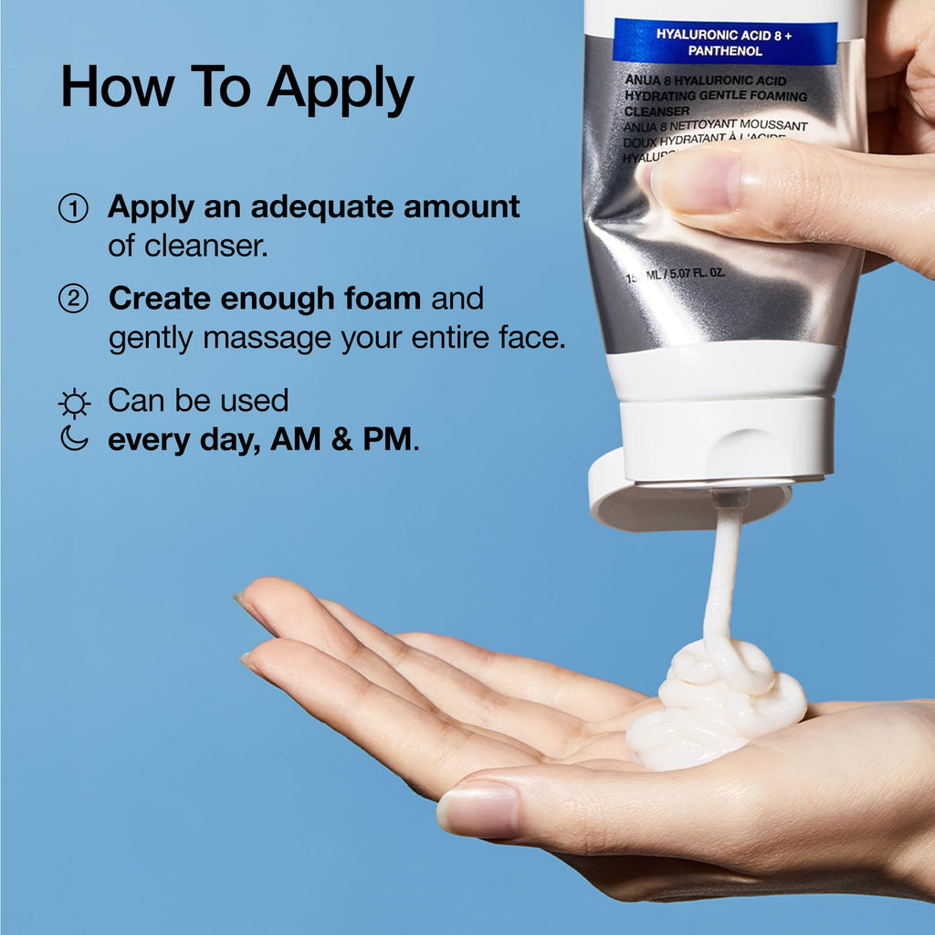 ANUA Hydrating Gentle Foaming Cleanser, 5.07 fl.oz | Daily Face Wash, Hyaluronic Acid, Zinc, Panthenol, for Dry & Sensitive Skin, Sebum Balance Facial Cleanser, Korean Skincare