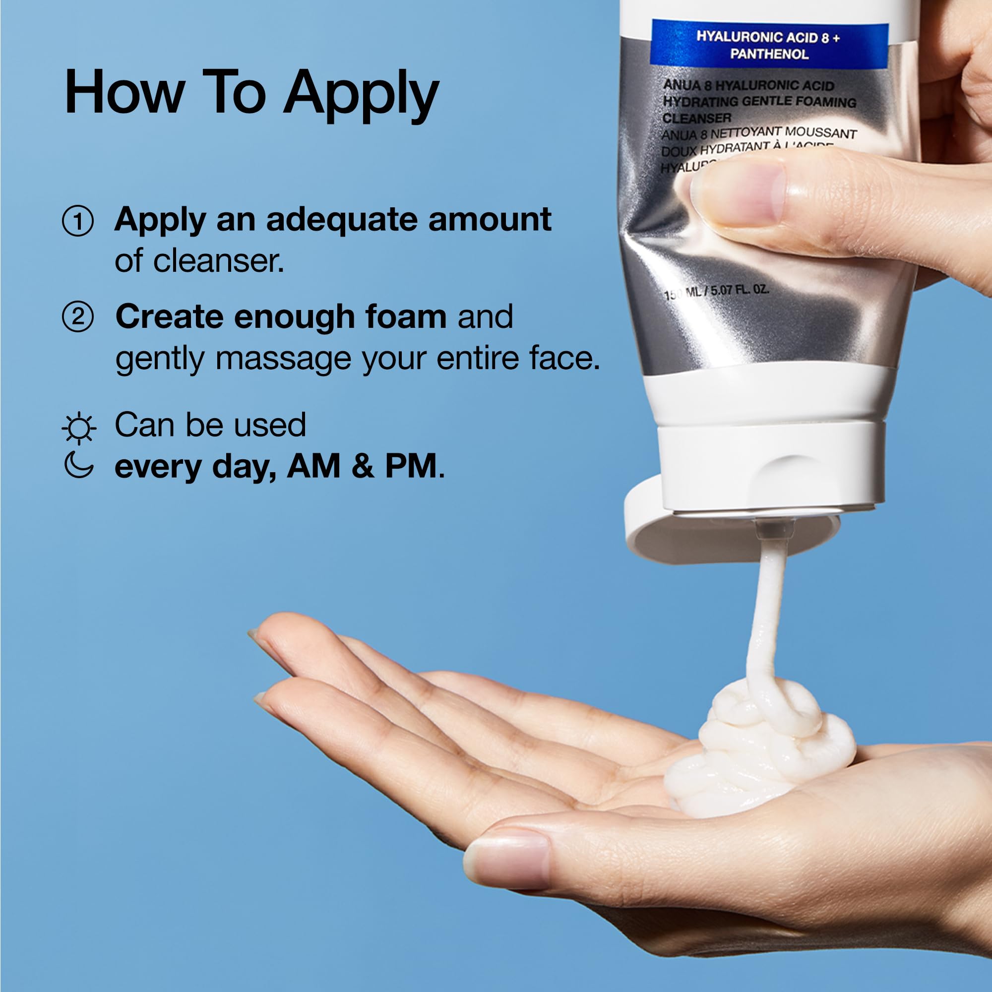 ANUA Hydrating Gentle Foaming Cleanser, 5.07 fl.oz | Daily Face Wash, Hyaluronic Acid, Zinc, Panthenol, for Dry & Sensitive Skin, Sebum Balance Facial Cleanser, Korean Skincare