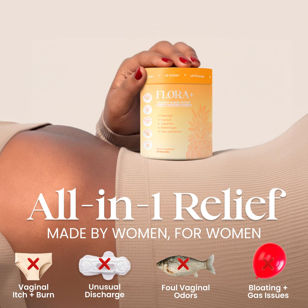 Flora+ pH Balance Vaginal Probiotic Gummies for Women – Pineapple | Prebiotics & Hyaluronic Acid · Feminine Odor and Freshness Support · Sugar Free · Vegan · Non-GMO · Gluten Free · 30 Gummies