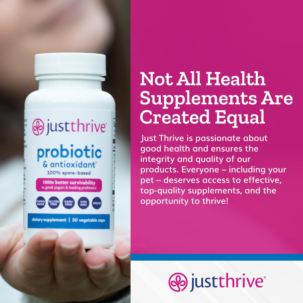 Just Thrive Probiotic & Antioxidant 100% Spore-Based Digestive Support | 30 capsules, 100% spore-based probiotic and antioxidant formula, Gluten free, Supports digestive and immune health