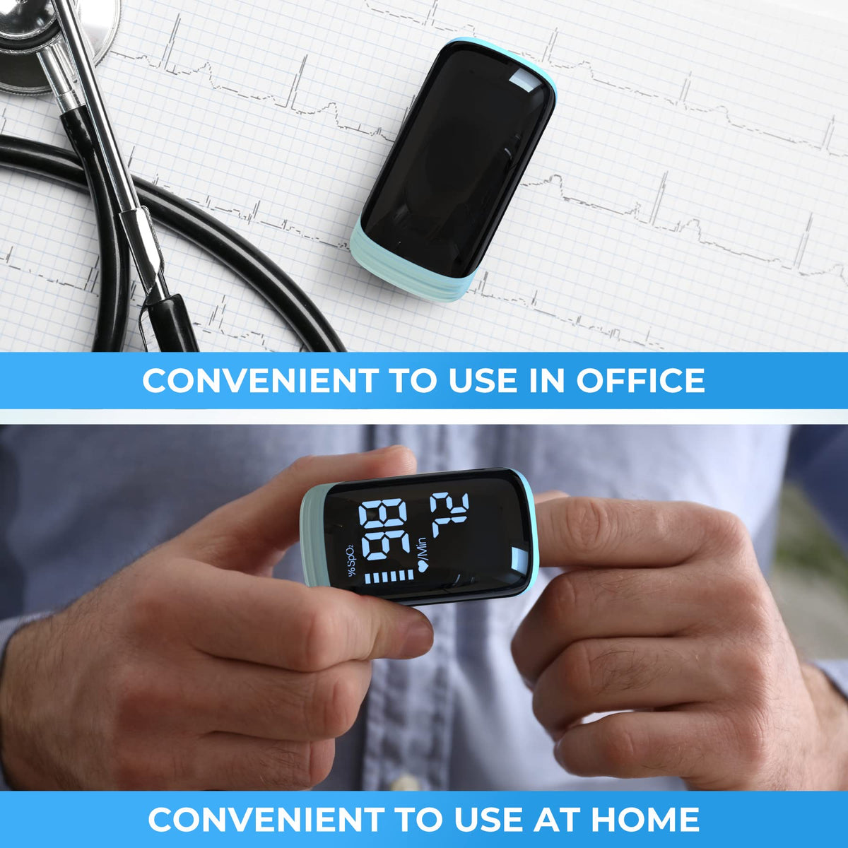 Finger Pulse Oximeter, Fingertip Blood Oxygen Saturation with Pulse Monitor Rechargeable, Accurate Spo2 Reading for Home, Outdoor Sports，Blue