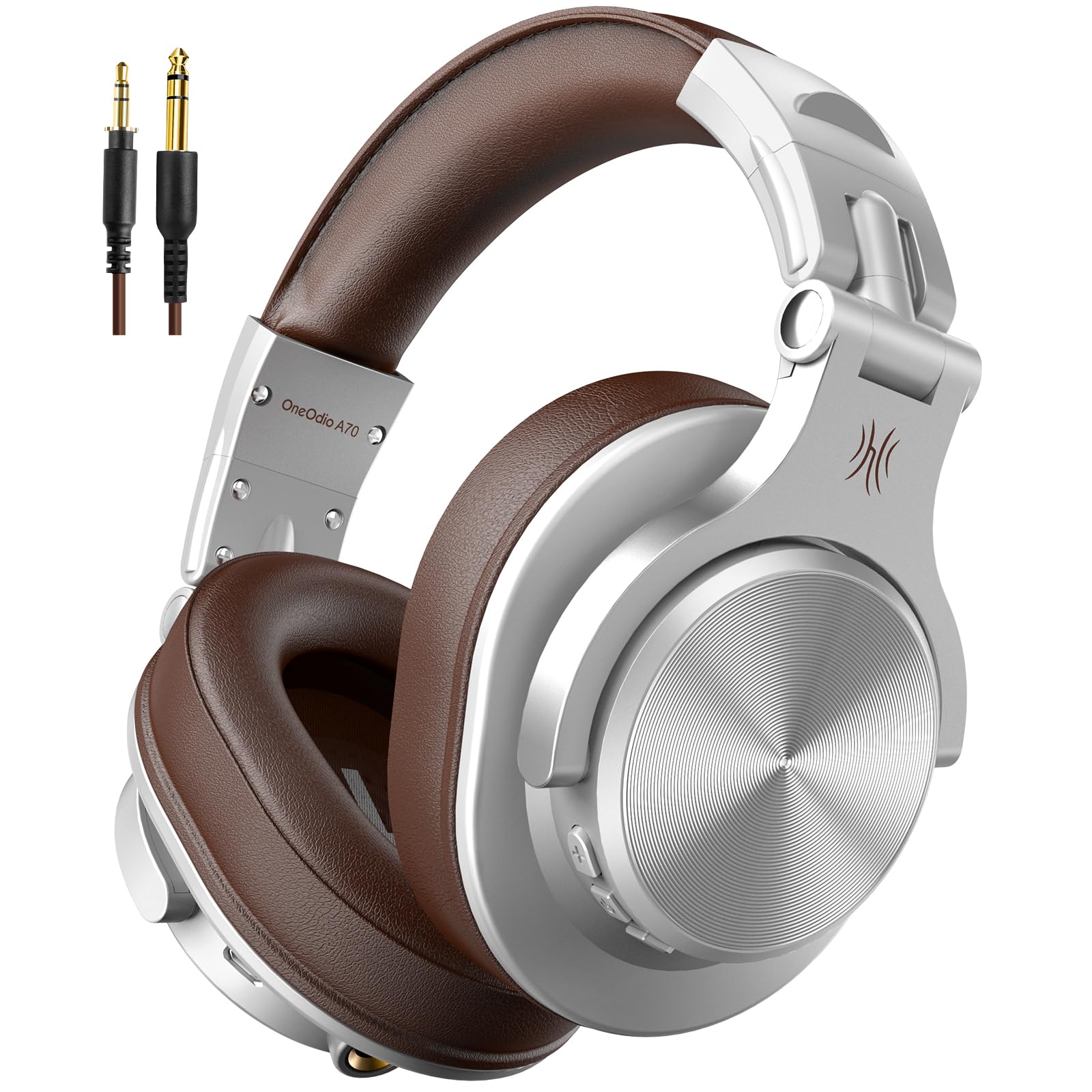 Buy now OneOdio A70 Bluetooth Over Ear Headphones, Wireless Headphones with 72H Playtime, Hi-Res, Built-in Mic, 3.5mm/6.35mm Wired Audio Jack for Studio Monitor & Mixing DJ Guitar AMP, Computer PC Gaming Silver at indiglob india