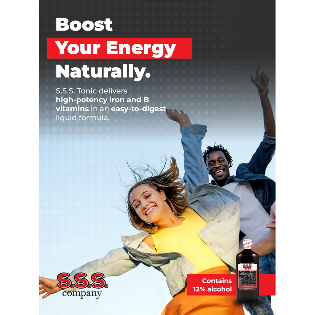 S.S.S. Tonic Liquid Iron & Vitamin B Supplement with B1, B2 & B3, 20 Fl Oz | High-potency, easy-to-take formula for daily energy support; made in USA