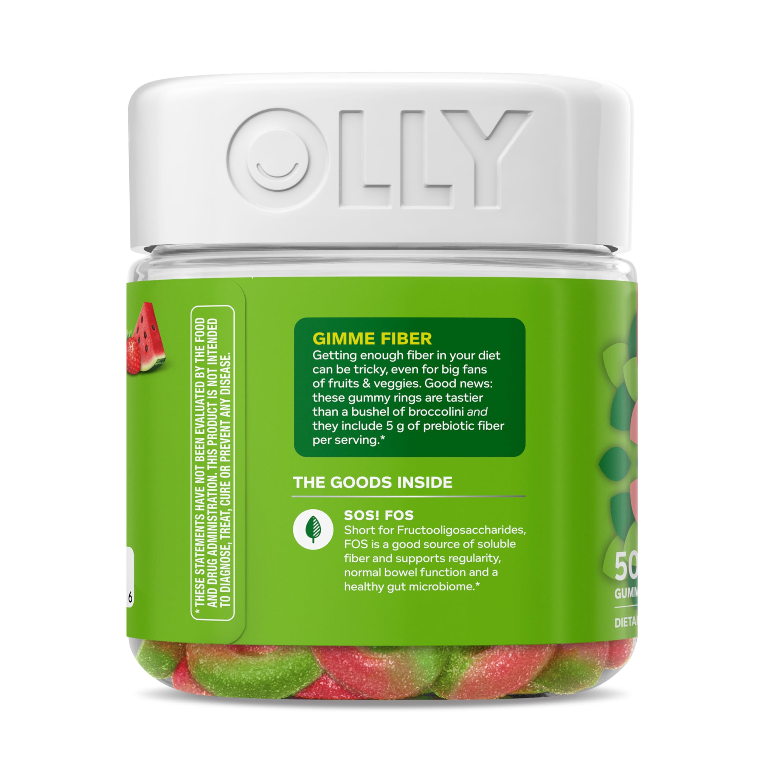 OLLY Fiber Gummy Rings, Digestive Health Supplement, Berry Melon - 50 Count