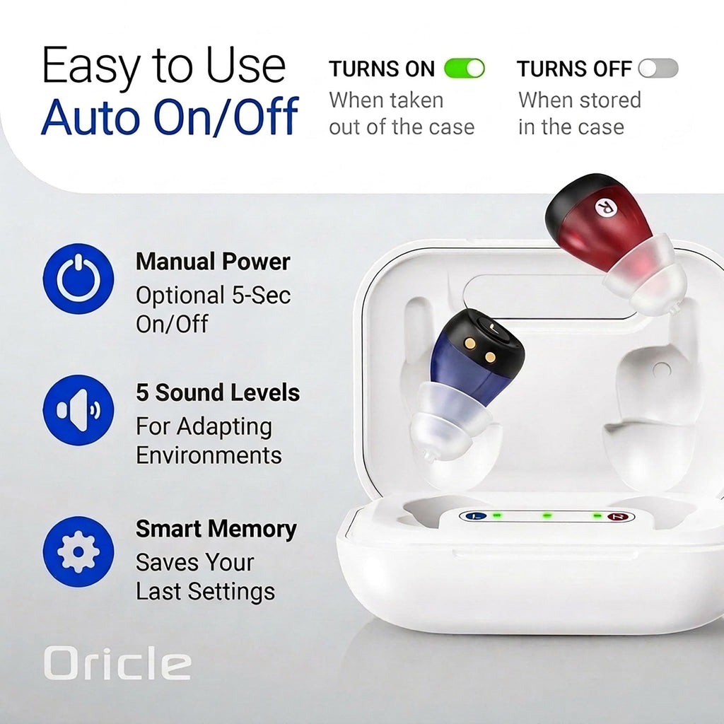 Oricle Hearing Aids for Seniors - Oricle Hearing Aids for Adults with Advanced Noise Cancellation - Easy Volume Control with Portable Charging Case
