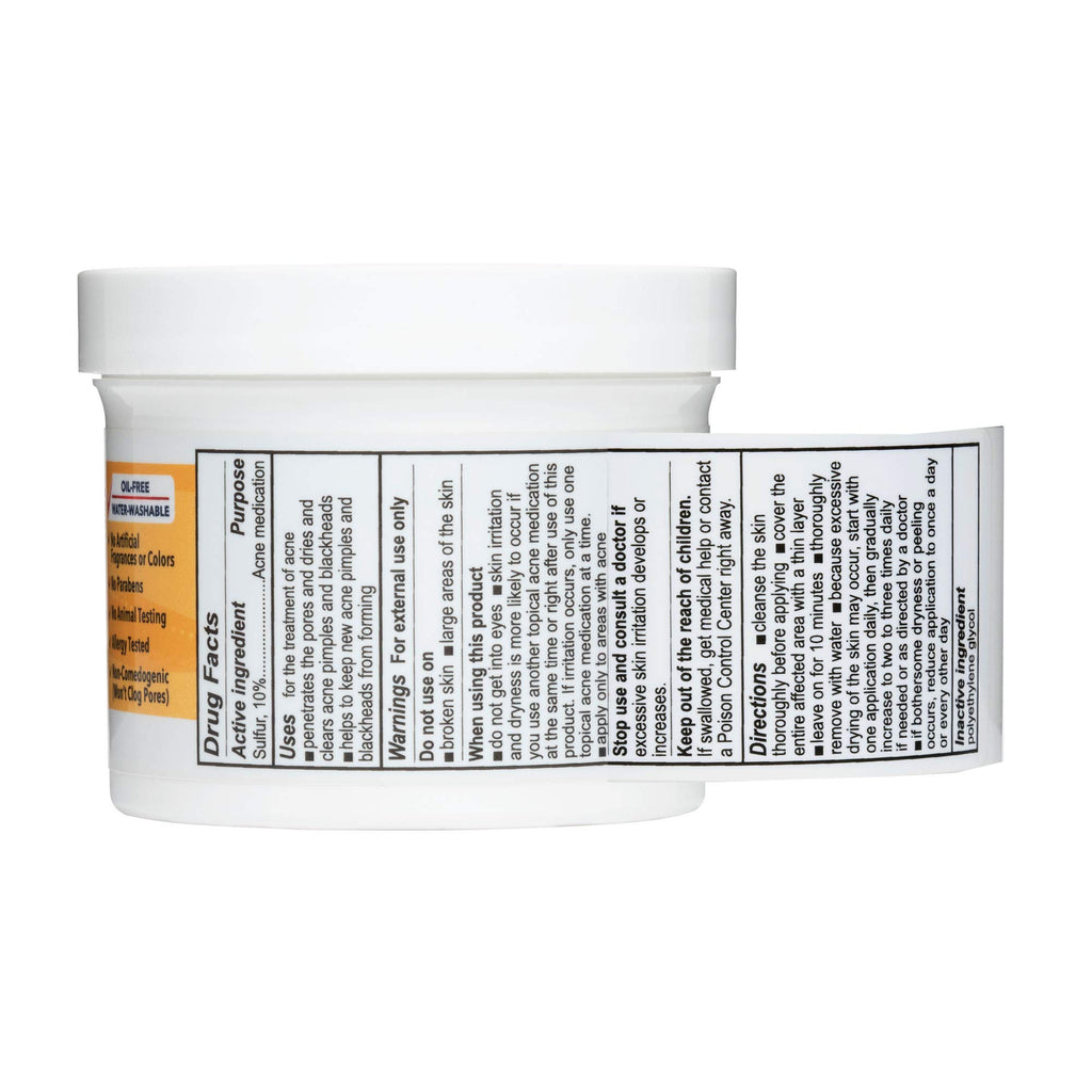 De La Cruz 10% Sulfur Ointment, Cystic Acne Treatment Face, Body 2.6oz jar | Maximum Strength Sulfur Acne Treatment, Helps Clear Pimples, Antibacterial & Anti-inflammatory, Non-Comedogenic, Made in USA