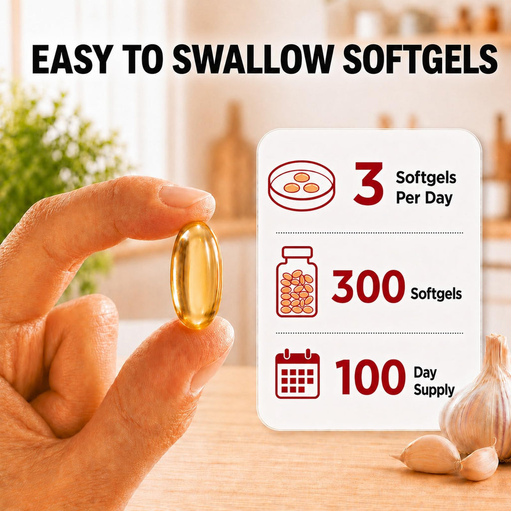 Aged Garlic Extract - 7500mg Odorless 300 Softgels, 2 Years Matured