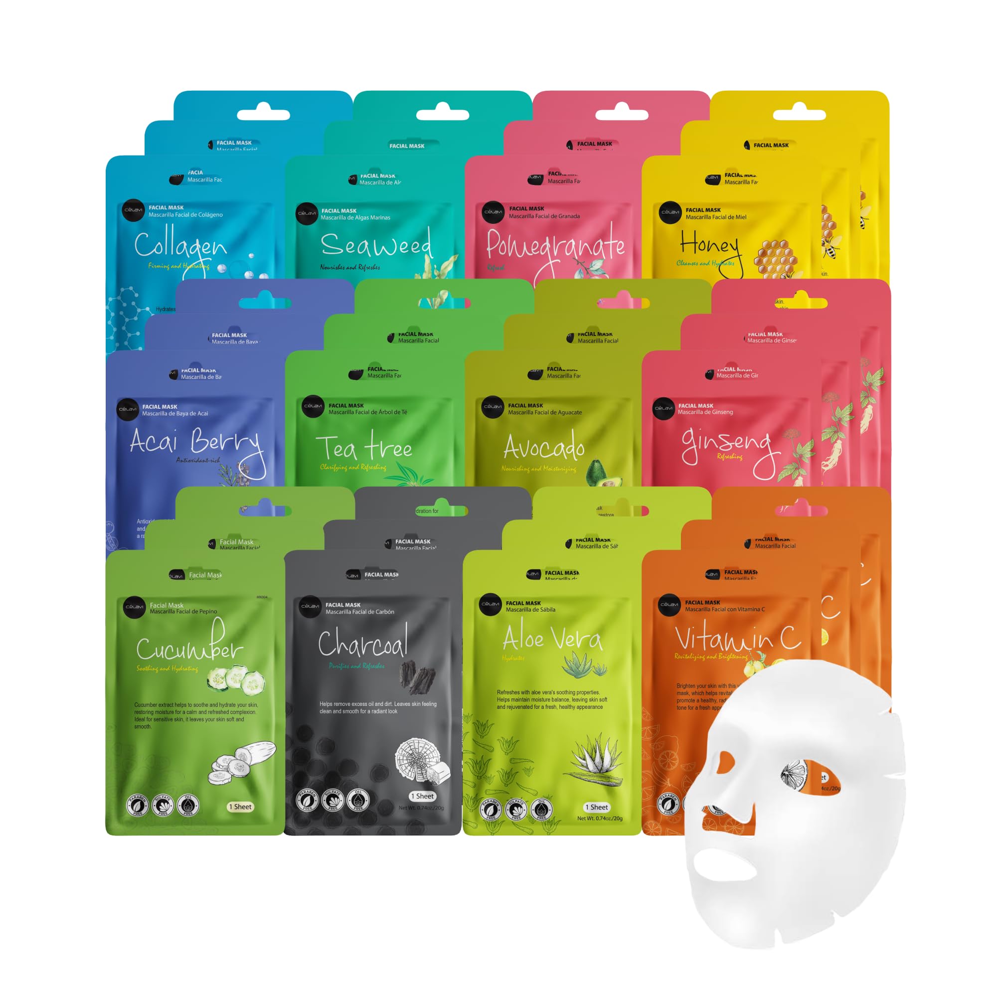 Buy now Celavi Essence Facial Sheet Face Mask Variety Set Classic Authentic Korean Moisturizing Skincare (12-Packs) at indiglob india