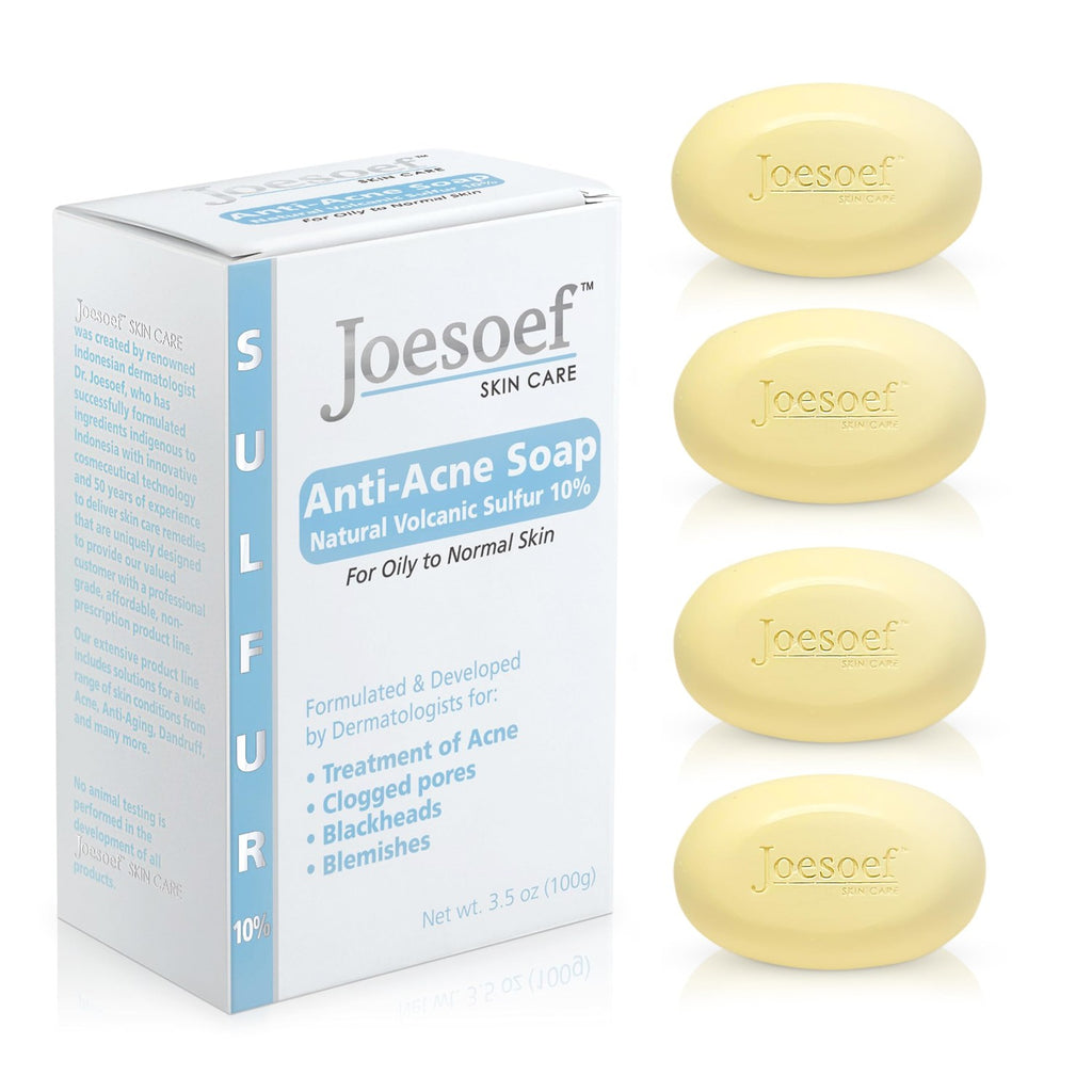 Joesoef Anti-Acne Soap, Natural Volcanic Sulfur 10%, for Oily to Normal Skin, 3.5-Ounces (Pack of 3)