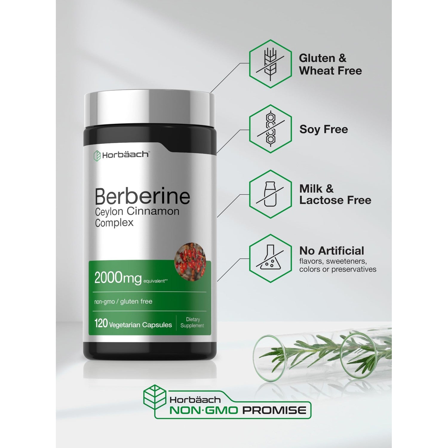 Horbäach Berberine with Ceylon Cinnamon Complex | 120 Veggie Capsules | Vegetarian, Non-GMO & Gluten Free Supplement