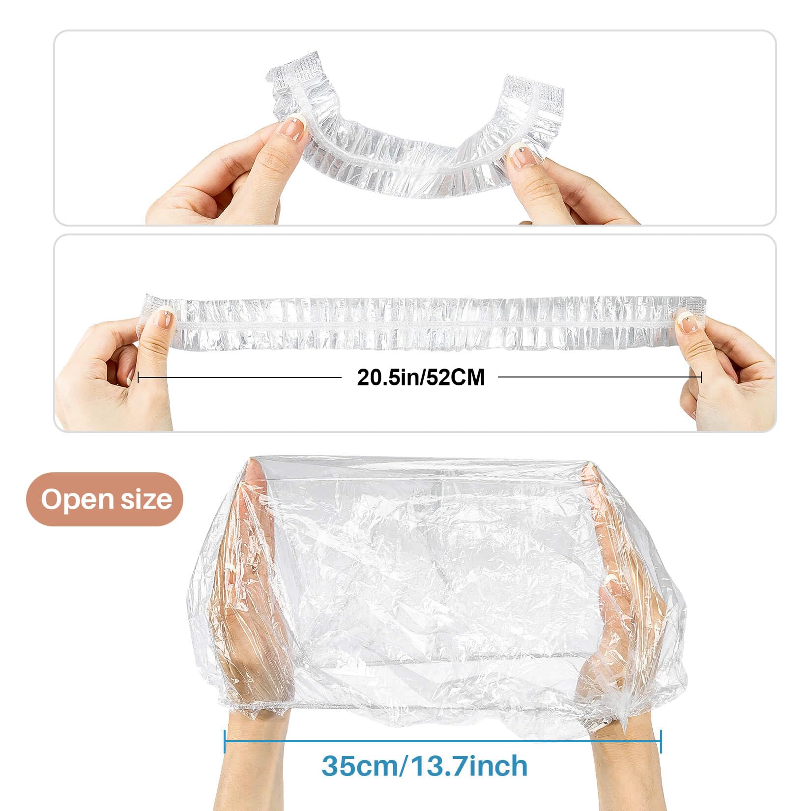MAQIHAN 100 Disposable Shower Caps Large - 20.5" Thickened Plastic Hair Cap | Waterproof Reusable Hair Cover, Long Hair Treatment Deep Conditioning, Women/Men Essential for Bath, Hair Dye, Travel, Clear