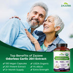 Zazzee USDA Organic Odorless Garlic 20:1 Extract, 1% Allicin, 100 Capsules | Vegan, 3+ Month Supply, Allium Sativum, Immune, Circulation & Heart Health Support, All-Natural, Non-GMO, Made in the USA