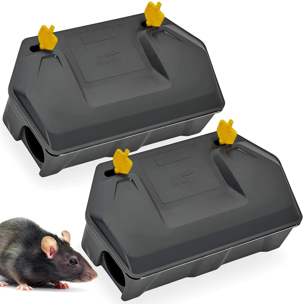 Rat Bait Station Outdoor with Key, Tamper-Resistant Rodent Bait Station, Weather-Resistant Outdoor Bait Box for Indoor Use, 2 Pack (Bait Not Included)