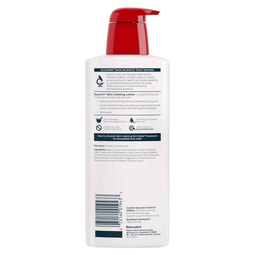 Eucerin Skin Calming Body Lotion with Natural Oatmeal, 16.9 FL OZ | Body Moisturizer for Dry, Itchy Skin with Natural Oatmeal and Glycerin, 24 Hours of Hydration, Paraben and Fragrance Free