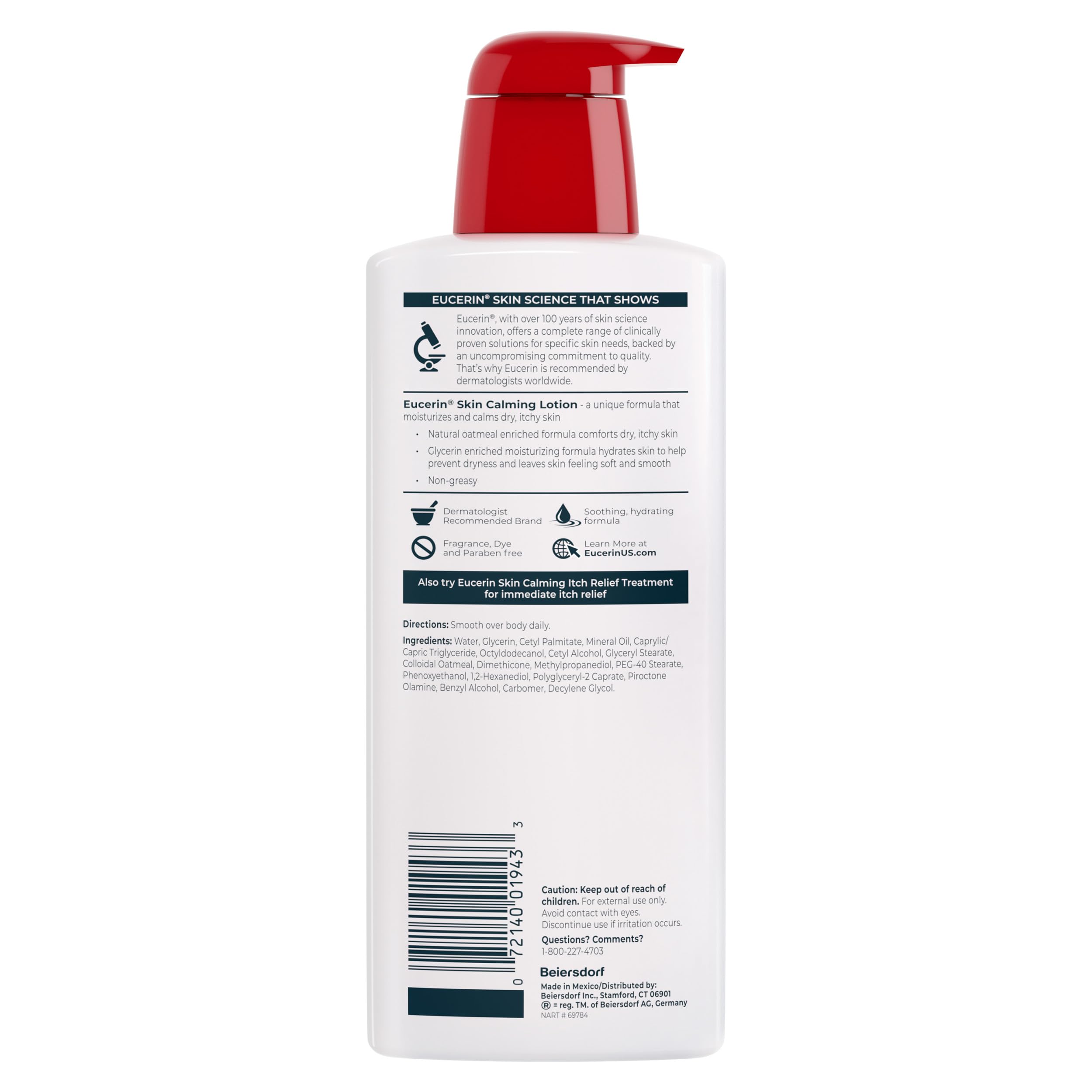 Eucerin Skin Calming Body Lotion with Natural Oatmeal, 16.9 FL OZ | Body Moisturizer for Dry, Itchy Skin with Natural Oatmeal and Glycerin, 24 Hours of Hydration, Paraben and Fragrance Free