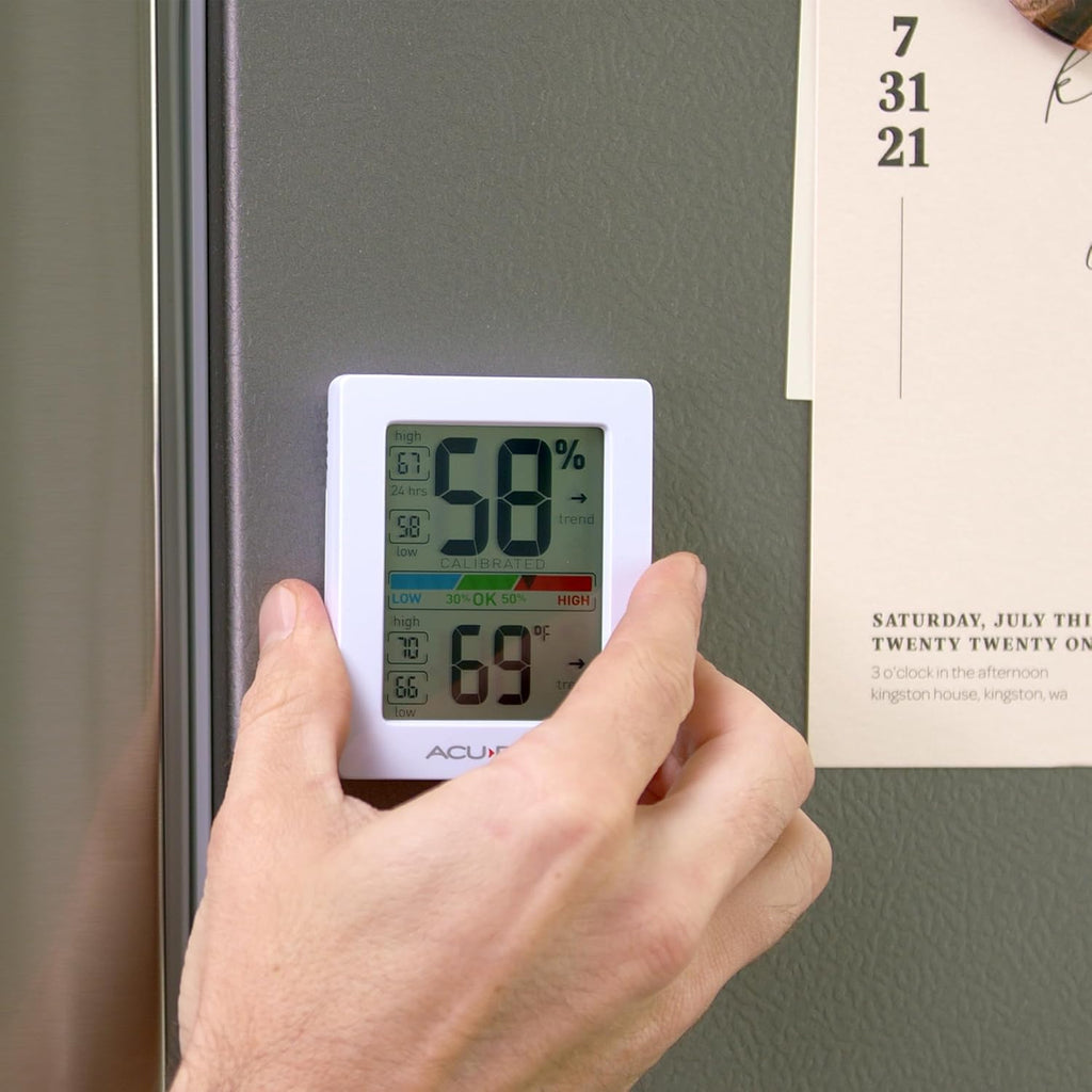 Buy now AcuRite Humidity Meter Hygrometer and Indoor Digital Thermometer with Temperature Gauge and Humidity Gauge, Room Thermometer Comfort Scale, 3 x 2.5 Inches, White (01083M) at indiglob india
