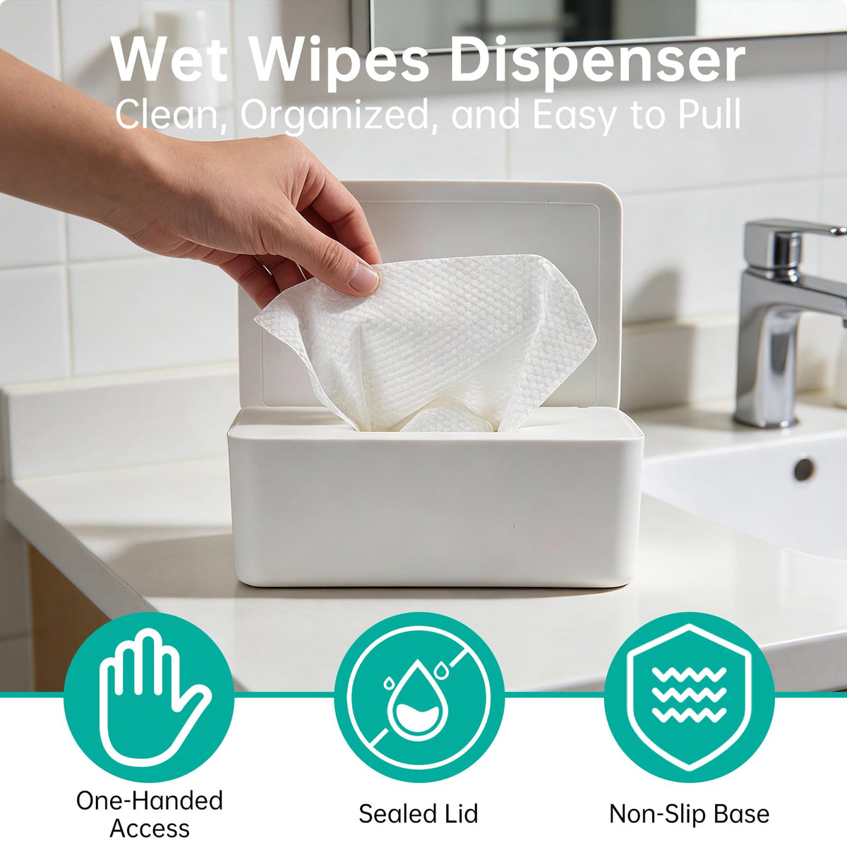 2 Pack Wipes Dispenser Compatible with Cottonelle Refill Pack, Flushable Wet Wipes Container, Wipe Holder with Lid to Keep Wipes Fresh, Refillable Wipe Case, Dust-Proof & Non-Slip