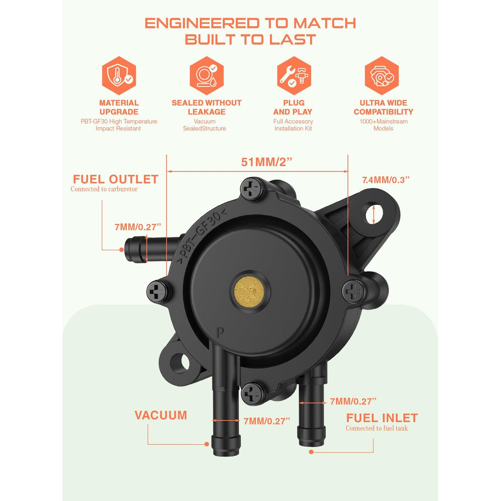 Fuel Pump Compatible with Kohler Briggs and Stratton Mikuni Cub Cadet John Deere 808492 808656 for Lawn Mower Golf Cart Club Car Fits Kawasaki Yamaha Ezgo Honda Husqvarna Toro with Filter and Oil Hose