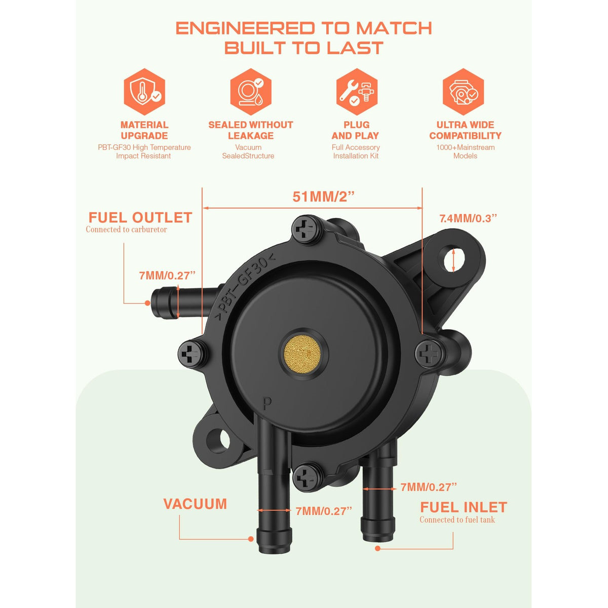 Fuel Pump Compatible with Kohler Briggs and Stratton Mikuni Cub Cadet John Deere 808492 808656 for Lawn Mower Golf Cart Club Car Fits Kawasaki Yamaha Ezgo Honda Husqvarna Toro with Filter and Oil Hose