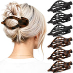 4 PCS Large Flat Hair Clips for Women Girls, French Concord Lay Down Claw Clips for Thick Thin Hair, Comfortable Curved Flat Clip, Leopard Print Stylish Strong Hold Hair Accessories, Tortoise