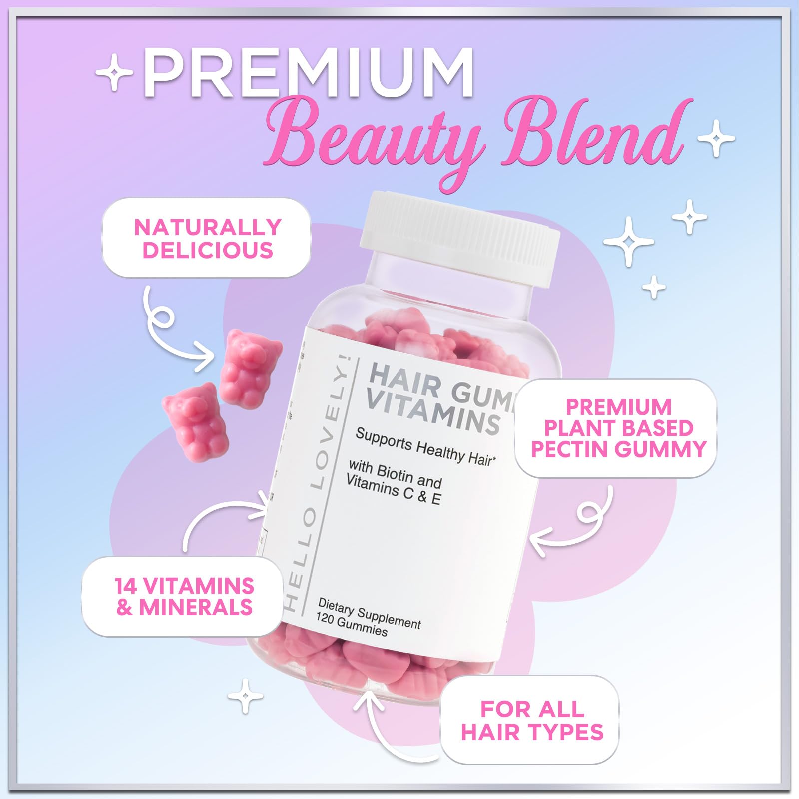 Hair Vitamins Gummies for Hair Growth - Hair, Skin & Nails Beauty Complex with 5000mcg Biotin per Serving - Supports Thicker, Stronger, Radiant-Looking Hair for Women & Men, Berry Flavor - 120 Gummies