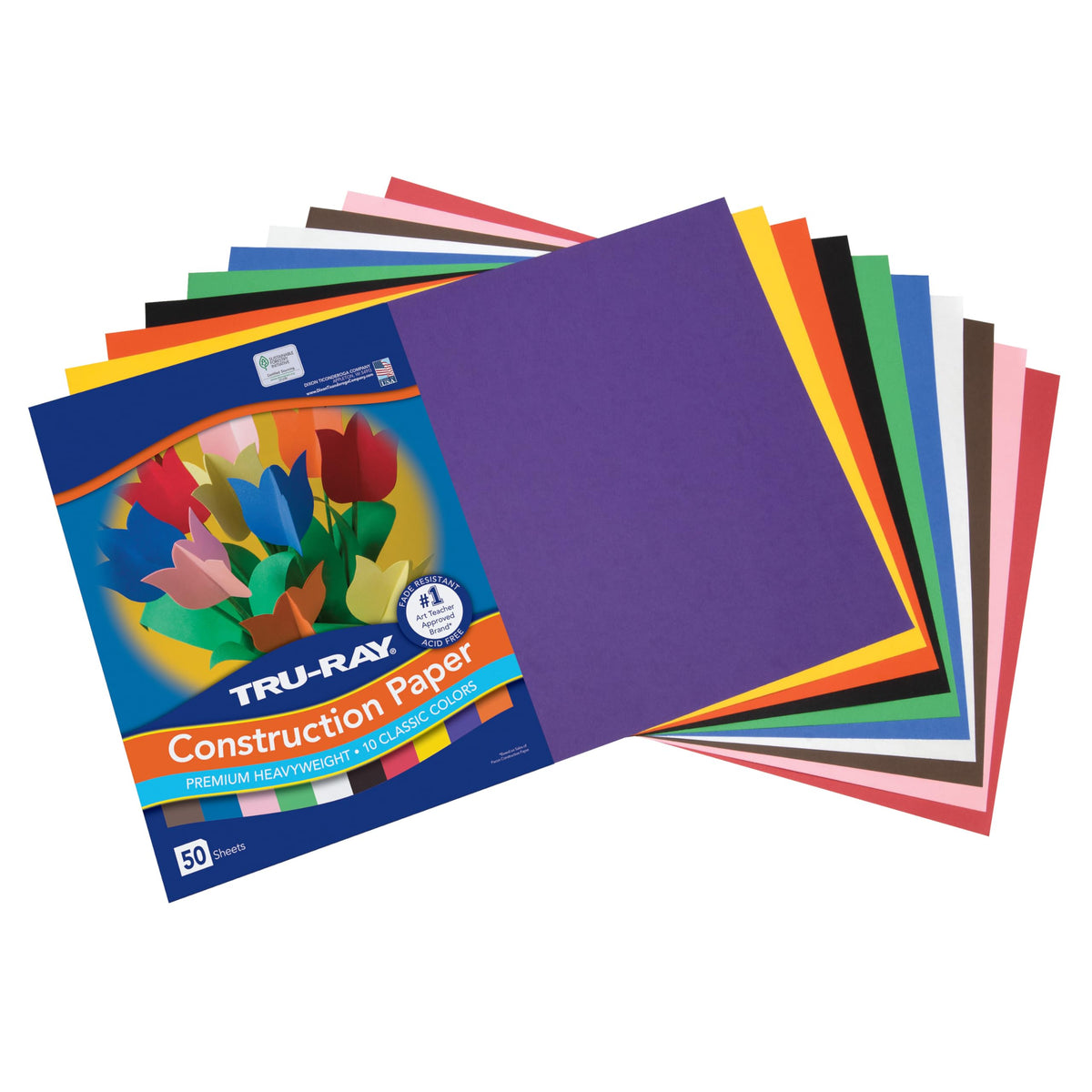 Tru-Ray Heavyweight Construction Paper, Standard Assorted Colors, 12" x 18", 50 Sheets