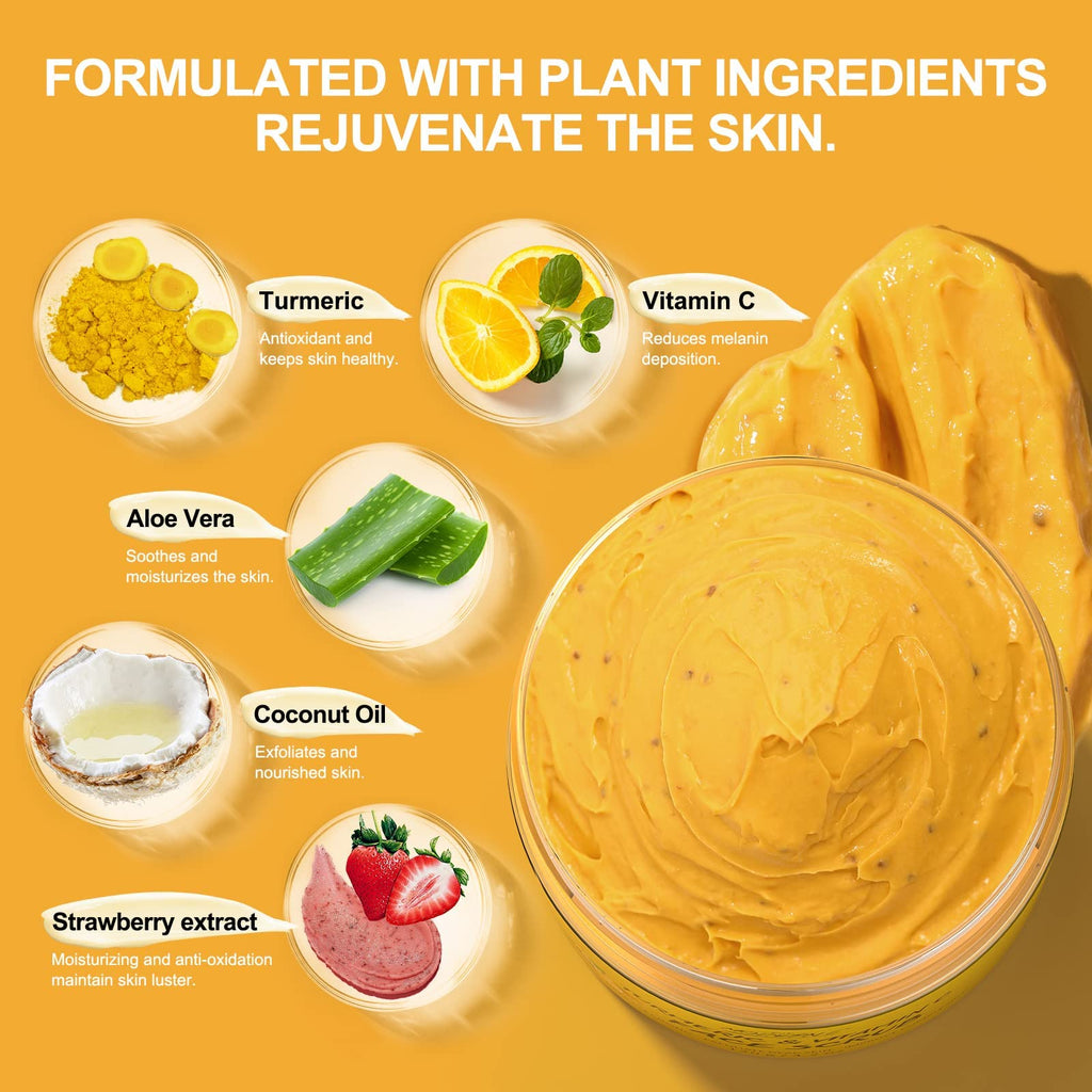 Buy now Vitamin C and Turmeric Face Scrub Cream Organics Microdermabrasion Facial Scrub Exfoliating Clears Blackheads Improve Dark Spot Acne with Strawberry Extract Exfoliator 130g/4.5oz at indiglob india