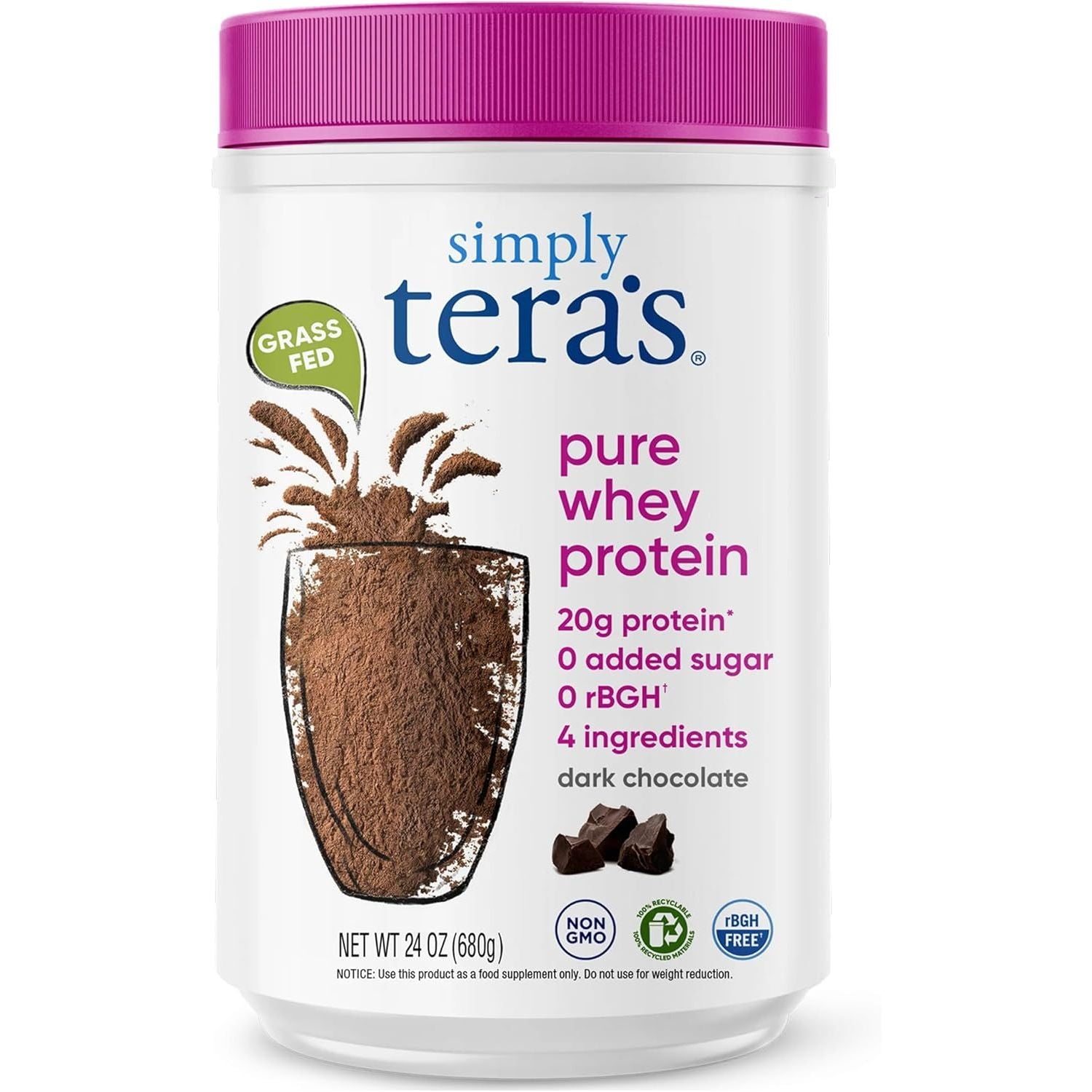 Buy now simply tera's Pure Whey Protein Powder - Grass Fed Vanilla Whey Protein Powder, Clean, Made Without Artificial Sweeteners, Non-GMO, Kosher, rBGH-Free, Soy-Free - 12 Oz 1.5 Pound (Pack of 1) Dark Chocolate at indiglob india