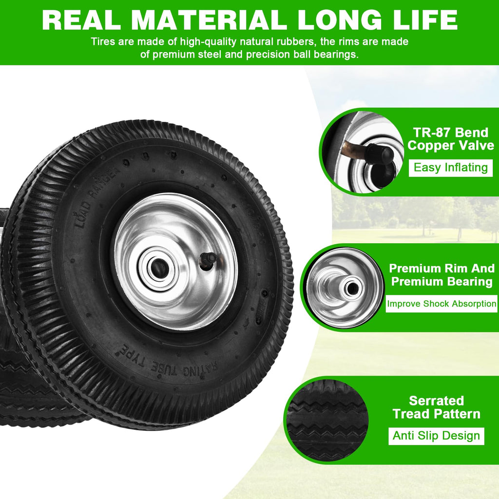 RRQ 4.10/3.50-4 Tire and Wheel, 10 Inch Pneumatic Wheels (2 Pack)