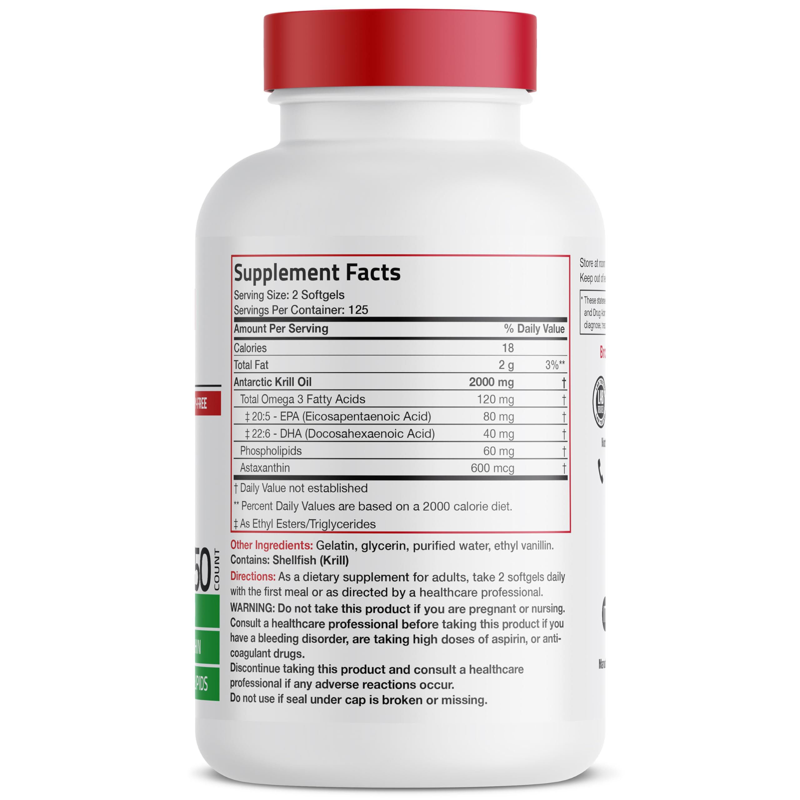 Bronson Antarctic Krill Oil 2000 mg with Omega-3s, 250 Softgels | Heavy Metal Tested, with EPA, DHA, Astaxanthin and Phospholipids, Non-GMO, Gluten Free, Soy Free