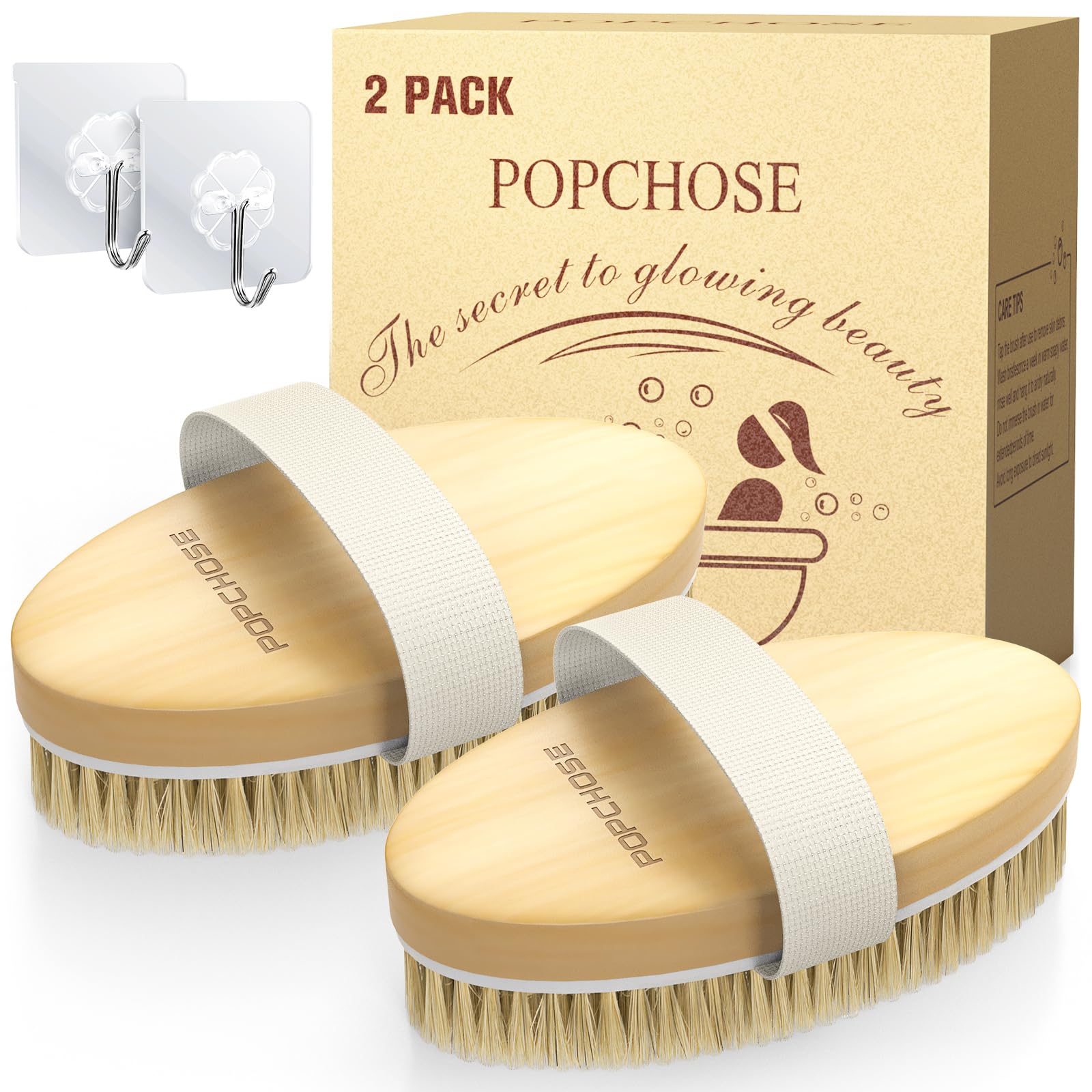POPCHOSE Dry Brushing Body Brush, Natural Boar Bristle Exfoliating Brush | Body Scrub for Smoother Skin: Supports Cellulite Treatment, Lymphatic Drainage and Blood Circulation Improvement