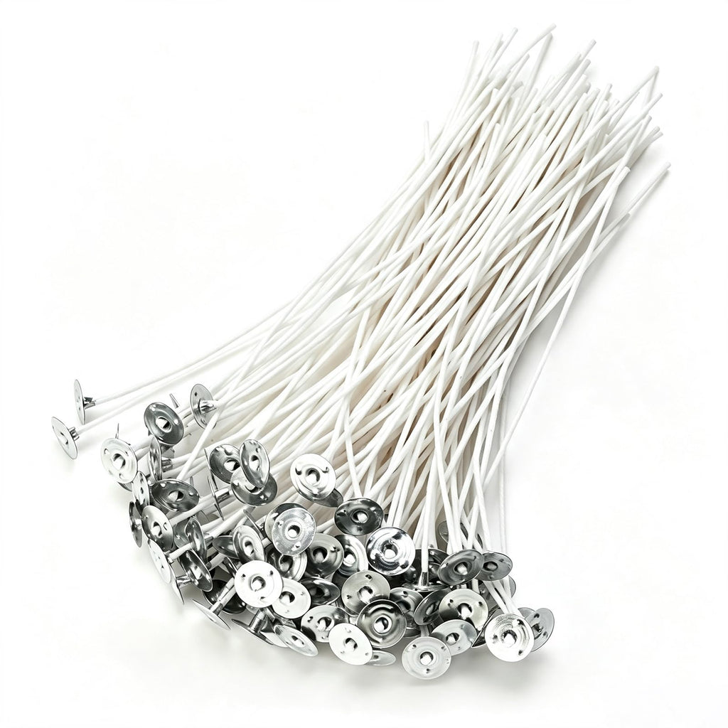 100 Piece Pre-Waxed Cotton Wick, 6 Inch with Tabs for DIY Candle Making