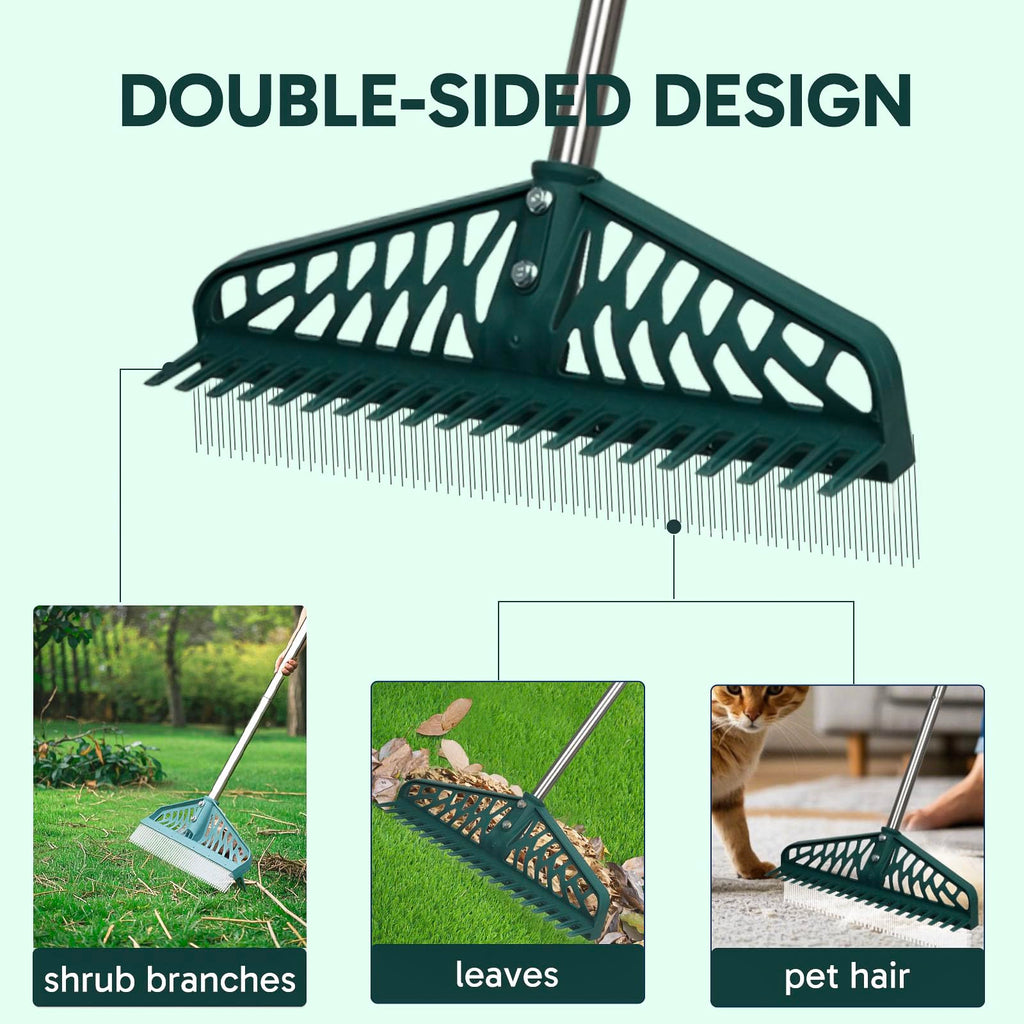 YEELOR Artificial Grass Rake Innovative Double Sided Turf Rake, 60-Inch Adjustable Handle for Cleaning and Fluffing Artificial Turf, Lawns, Carpets, Patios - Removes Leaves, Pet Hair & Debris