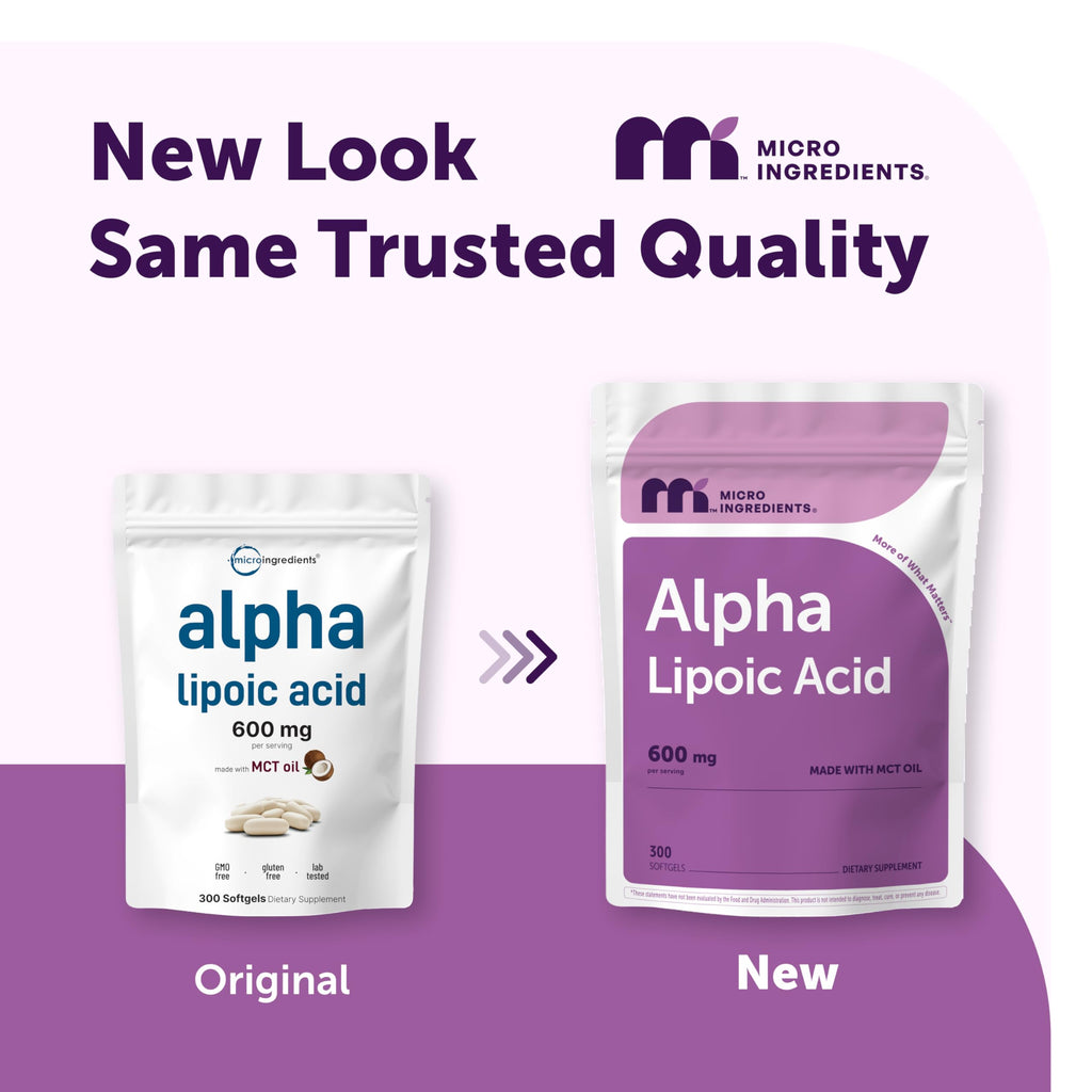 Micro Ingredients Alpha Lipoic Acid 600mg Per Serving, 300 Softgels | ALA Supplement | Made with MCT Oil| Non-GMO, Gluten-Free, Soy-Free