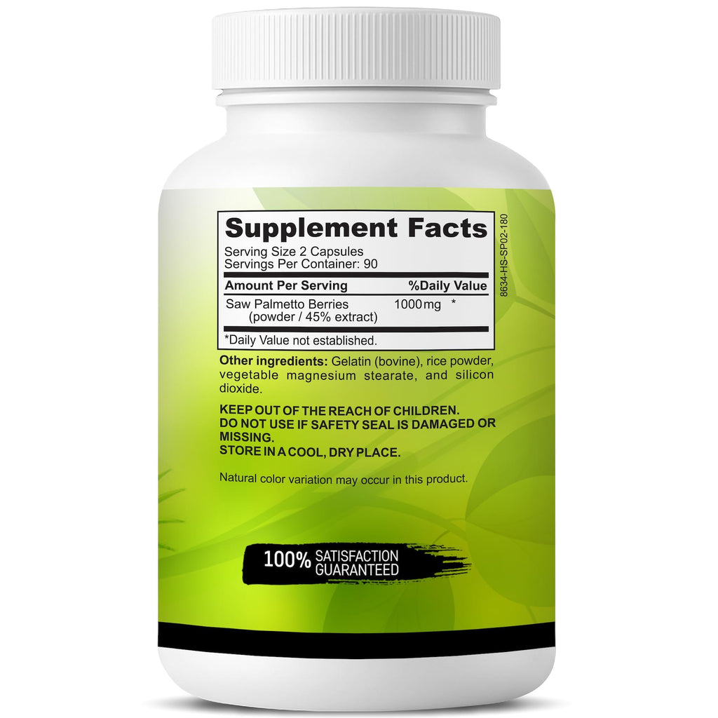 USA Grown Saw Palmetto | 180 Capsules Prostate Health Supplement | Hair Growth for Men & Women | Support to Help Maintain Normal Urination Frequency & Natural DHT Blocker to Help Prevent Hair Loss